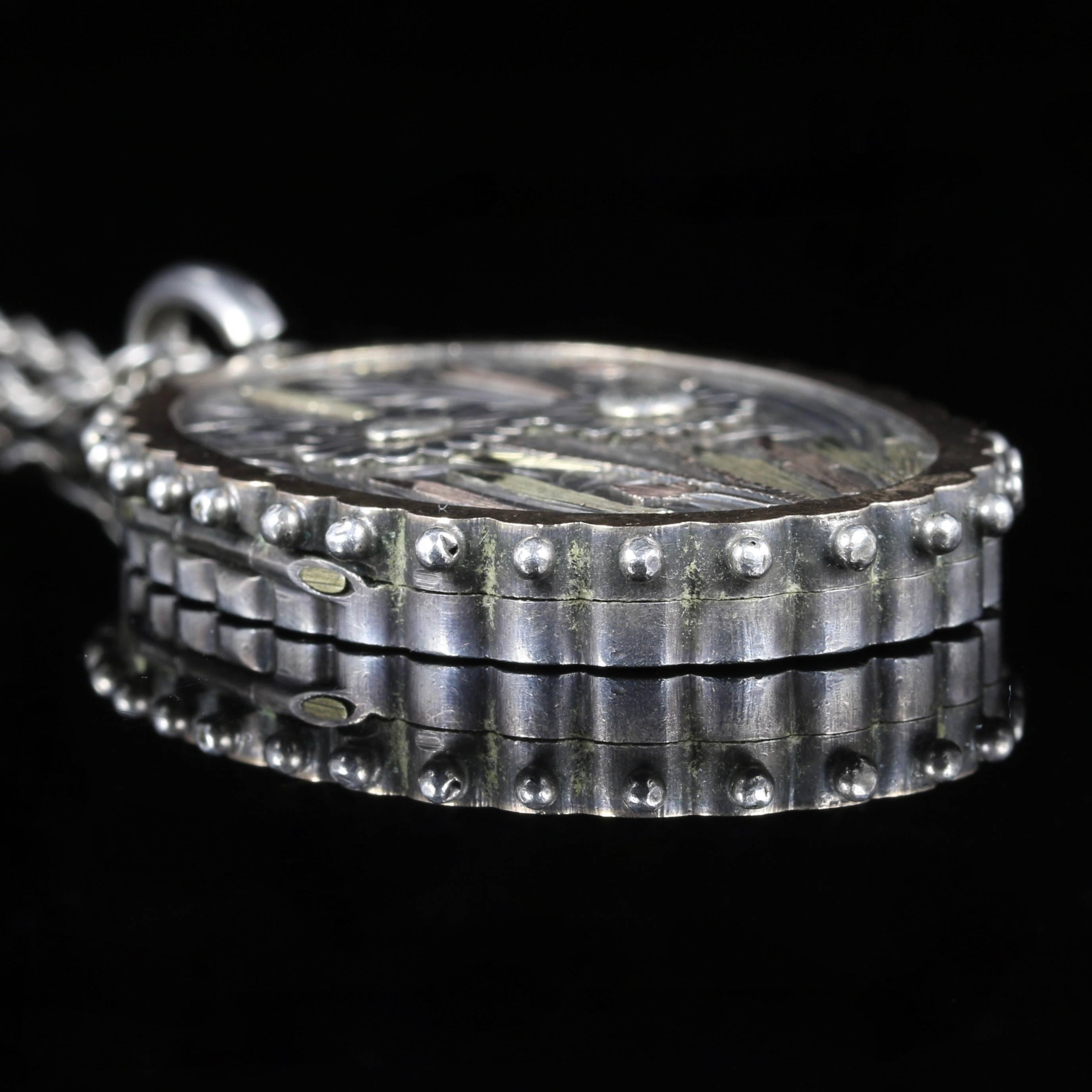 Women's Antique Victorian Silver Gold Locket Necklace, circa 1900