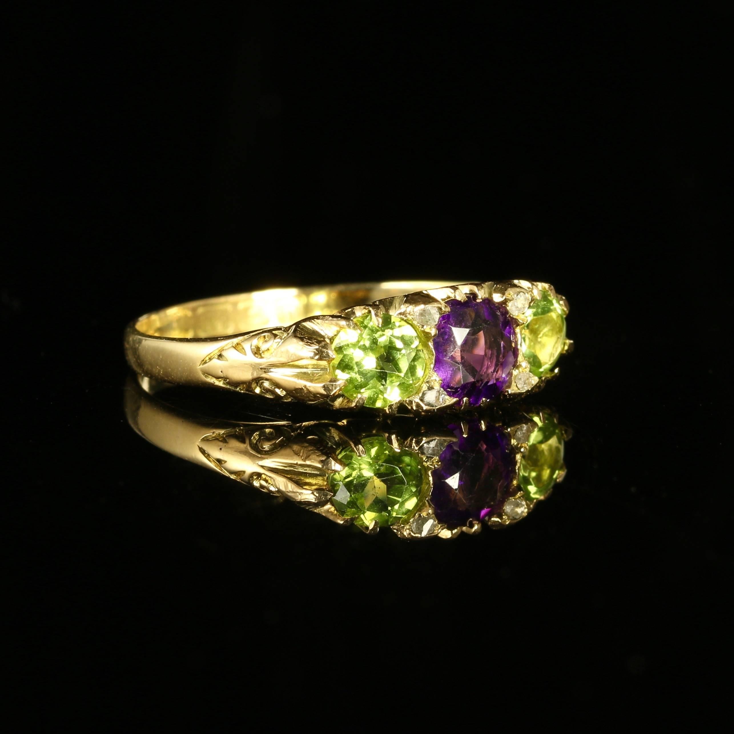 This Edwardian 18ct Yellow Gold ring is a genuine Suffragette. 

The ring is fully hallmarked Birmingham 1907. 

Suffragettes liked to be depicted as feminine. Their jewellery was chosen to counter the stereotypes put forward by opponents that they