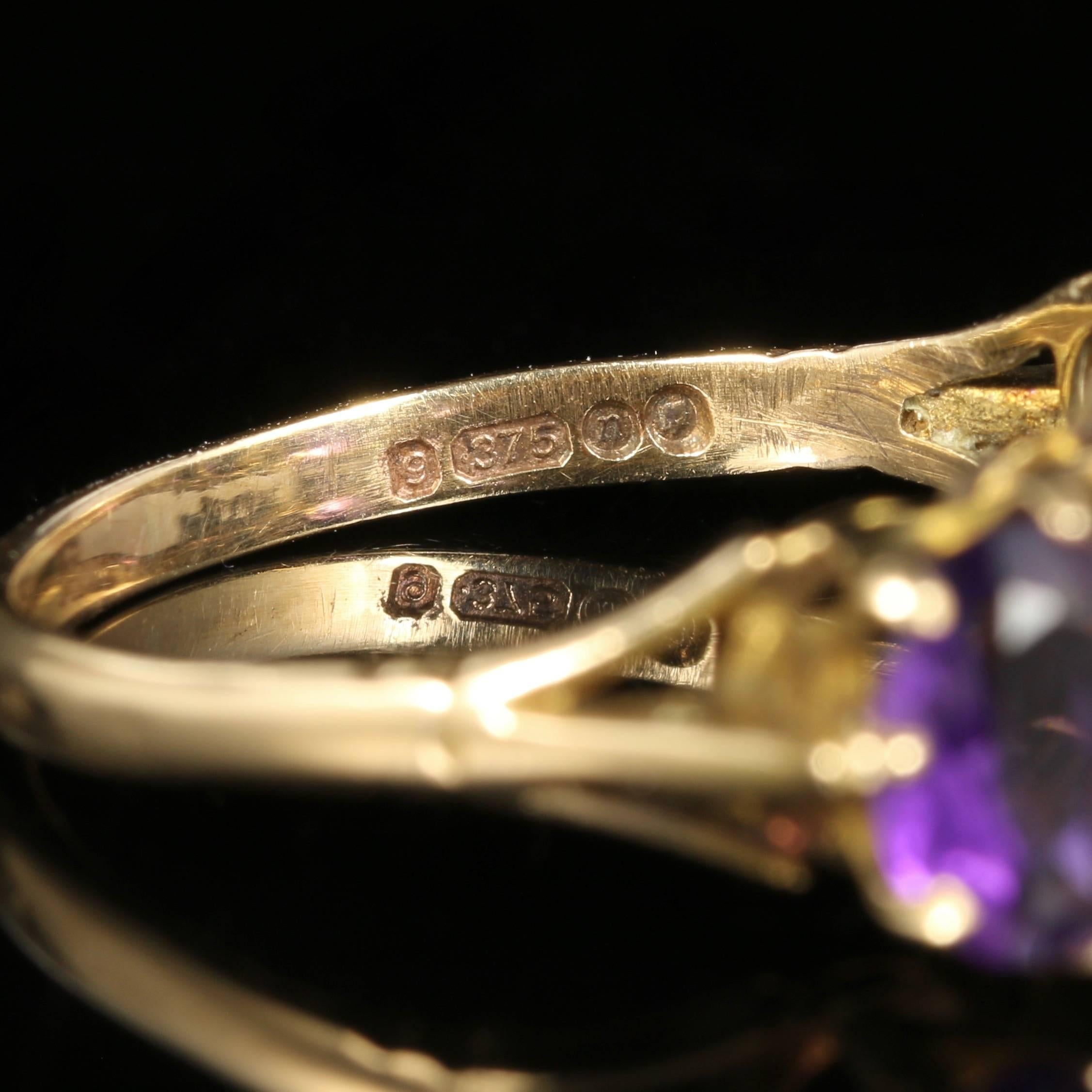 Women's Antique Victorian Amethyst Pearl 9 Carat Gold Ring For Sale