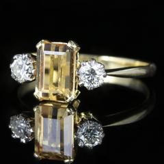 Antique Edwardian Yellow Sapphire Diamond Gold Ring