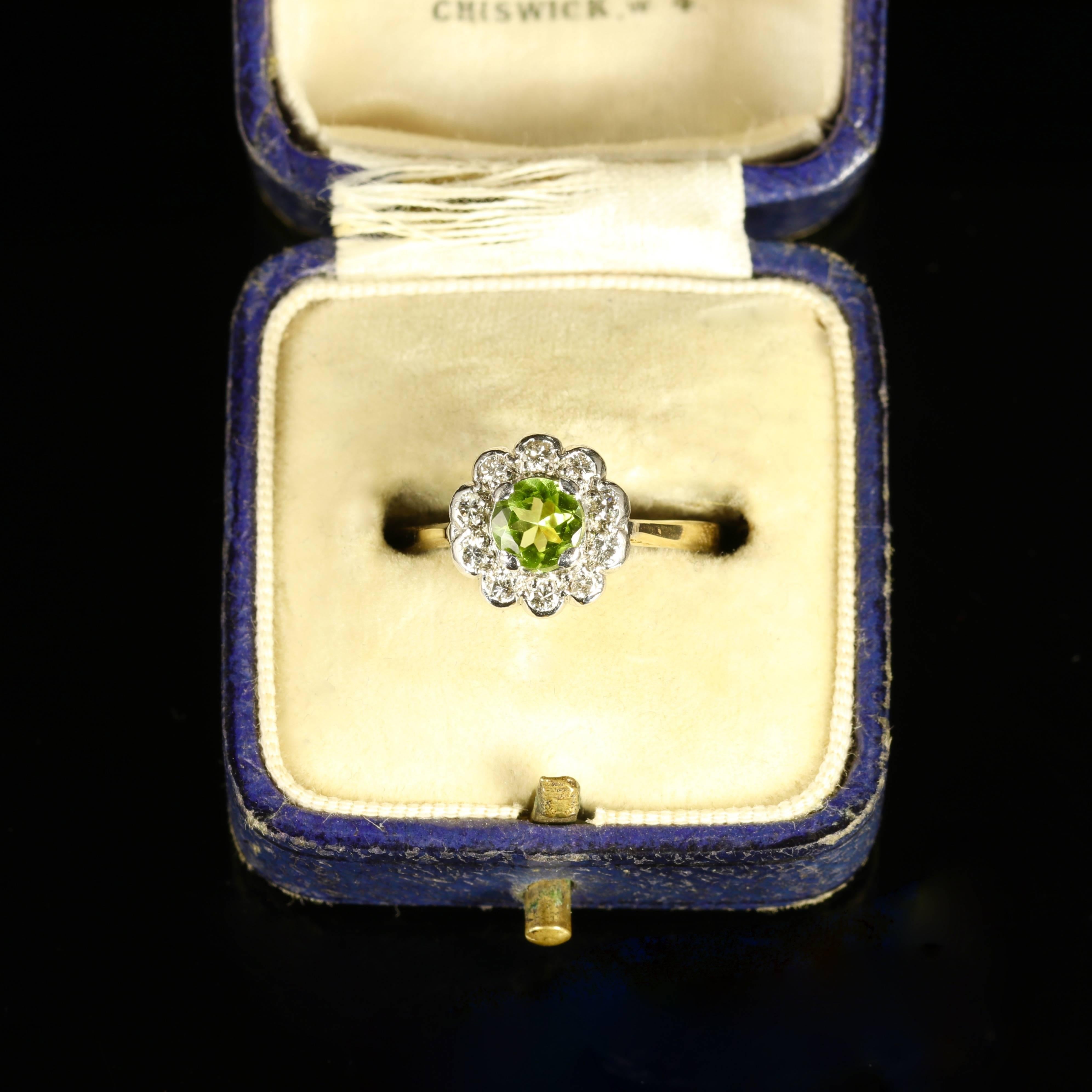 Women's Antique Victorian Peridot Diamond Gold Cluster Engagement Ring