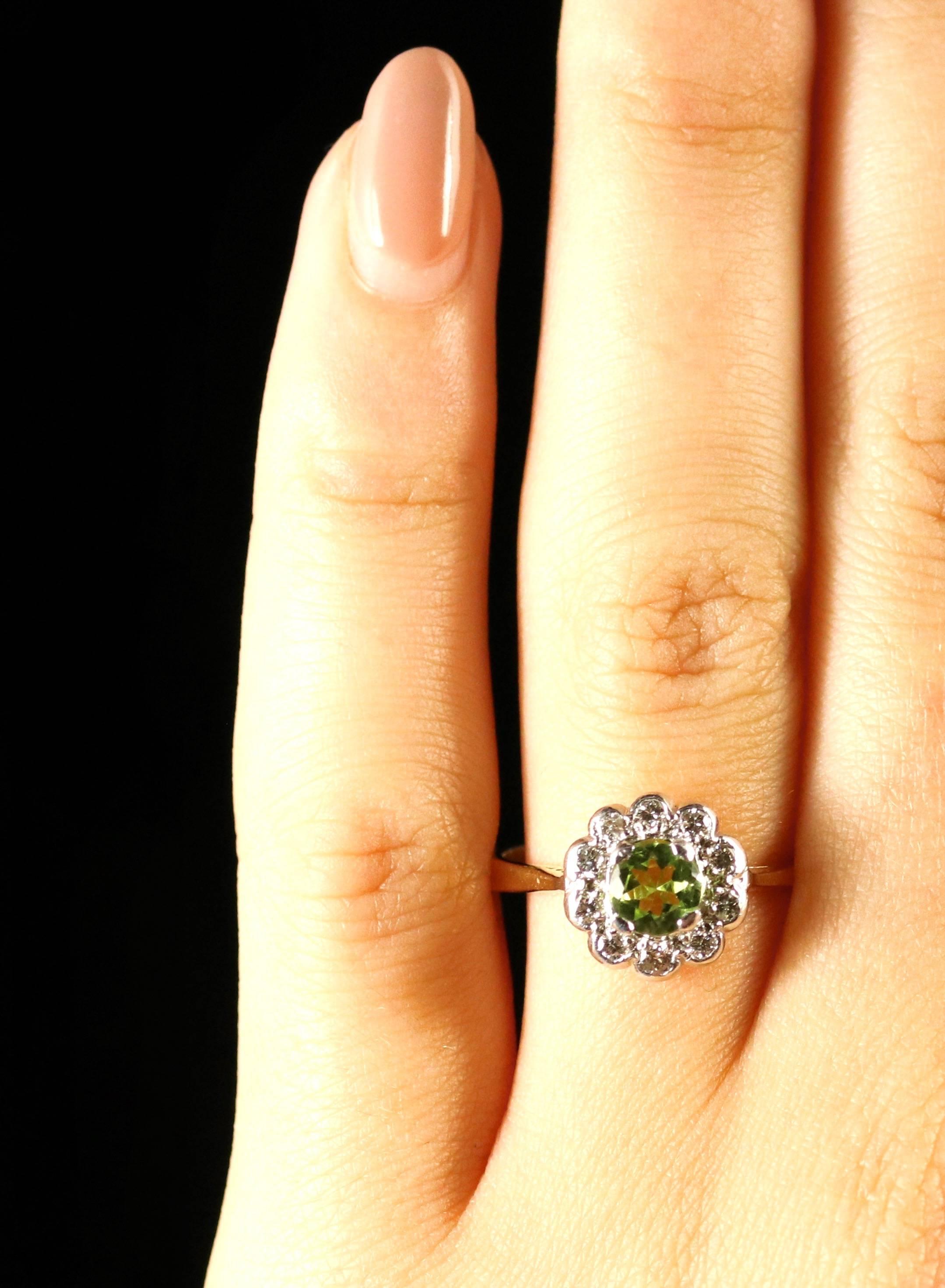 Antique Victorian Peridot Diamond Gold Cluster Engagement Ring 1