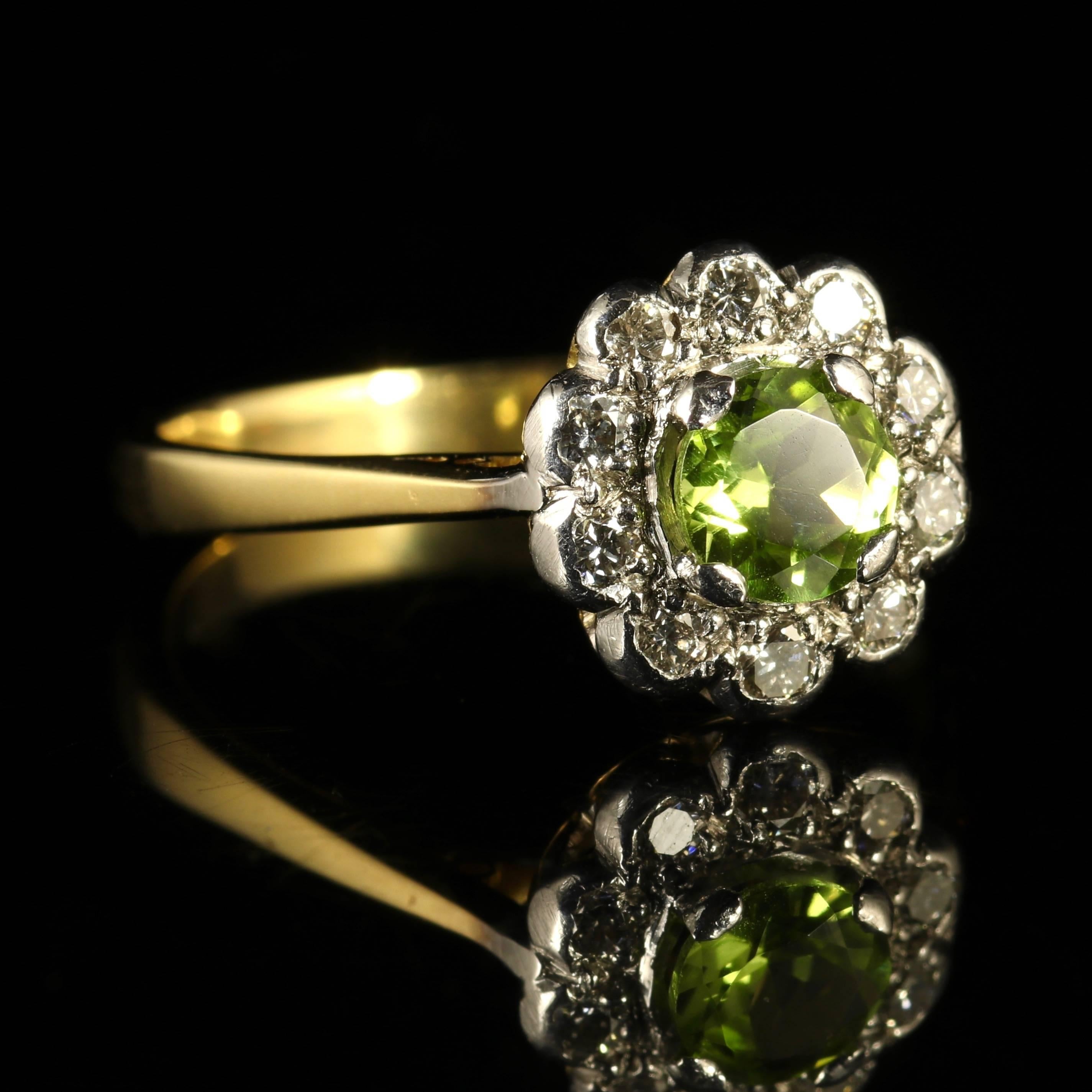 Antique Victorian Peridot Diamond Gold Cluster Engagement Ring In Excellent Condition In Lancaster, Lancashire