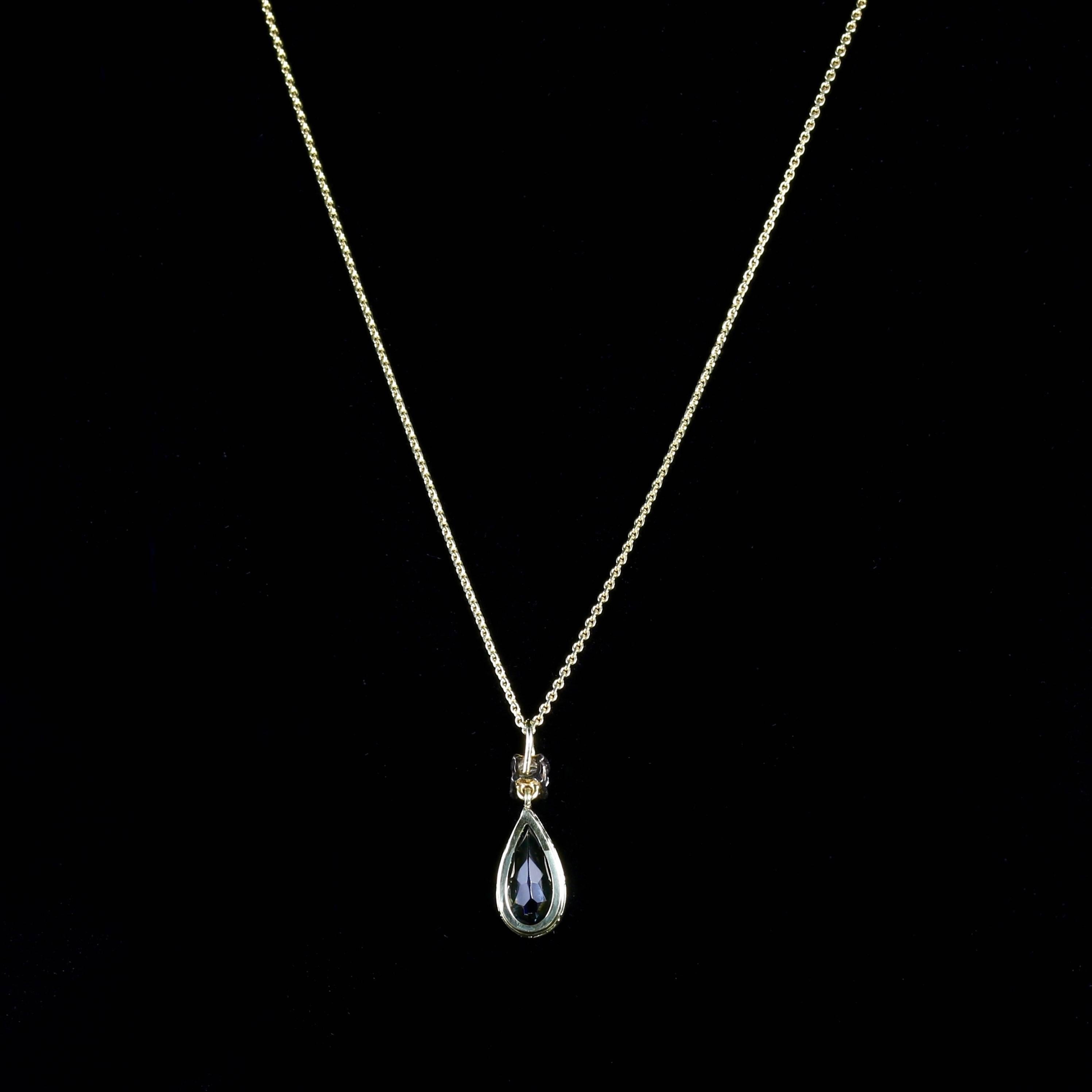 This fabulous Victorian 18ct Yellow Gold pendant boasts a 3.5ct deep Blue natural Aquamarine that is a collet set.

A beautiful old cut Diamond is set at the top of the pendant, which is approx 0.40ct.

The Diamond has superb clarity and is SI 1 H/I