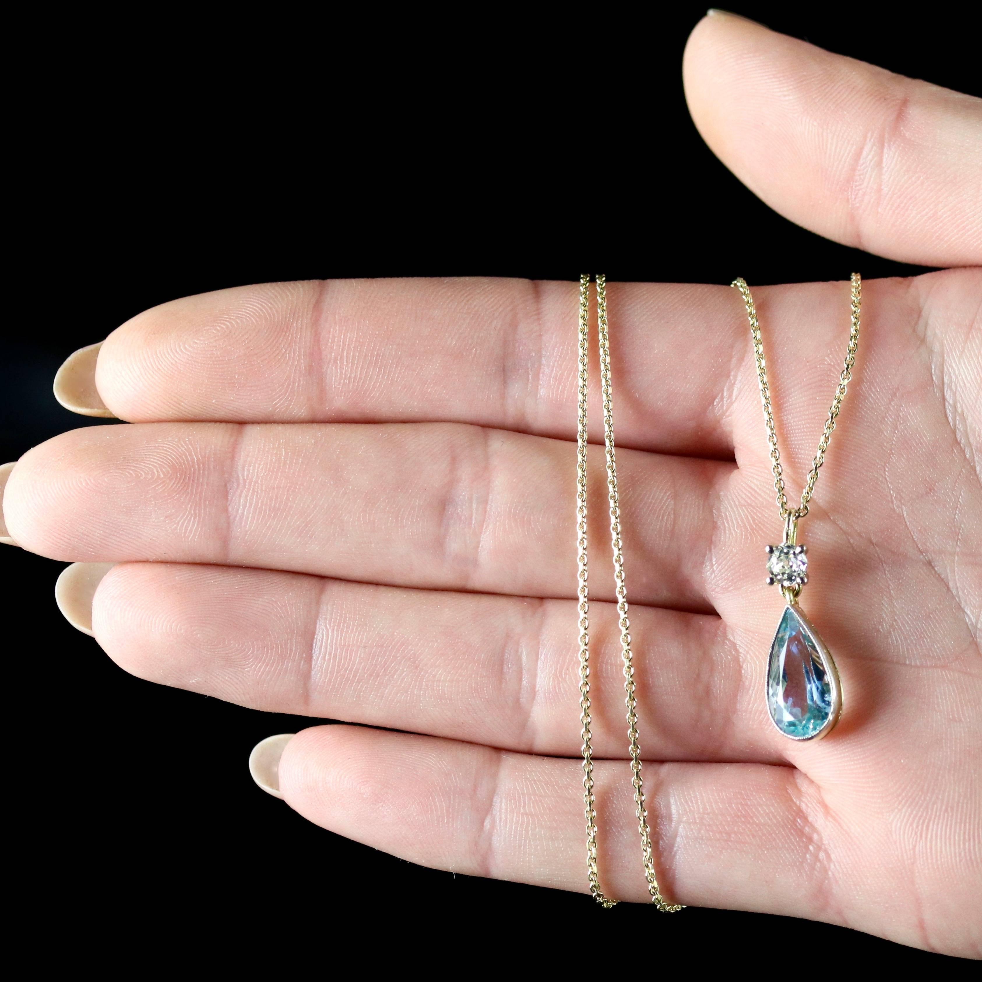Antique Aquamarine Diamond Pendant Necklace 4