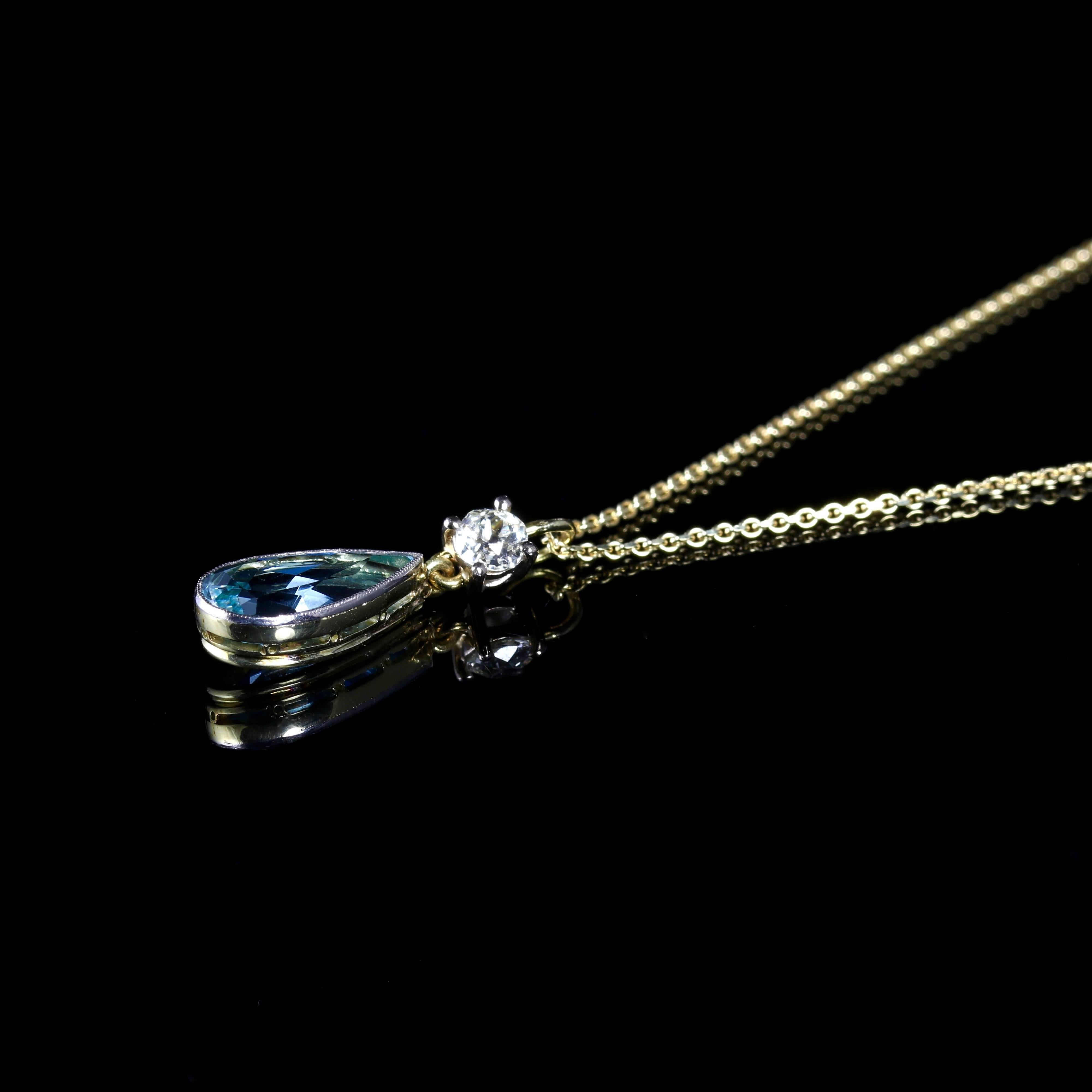 Women's Antique Aquamarine Diamond Pendant Necklace