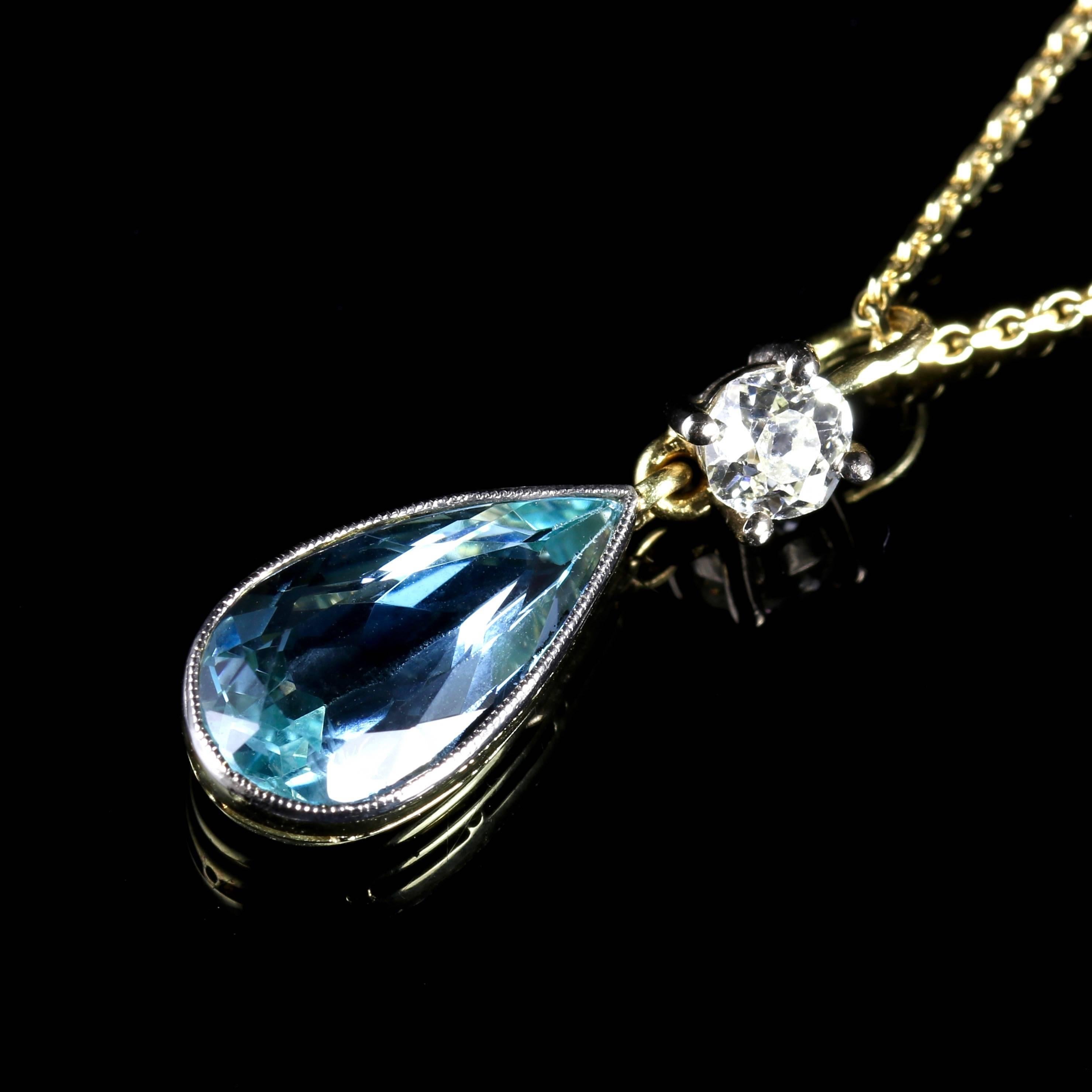 Antique Aquamarine Diamond Pendant Necklace In Excellent Condition In Lancaster, Lancashire