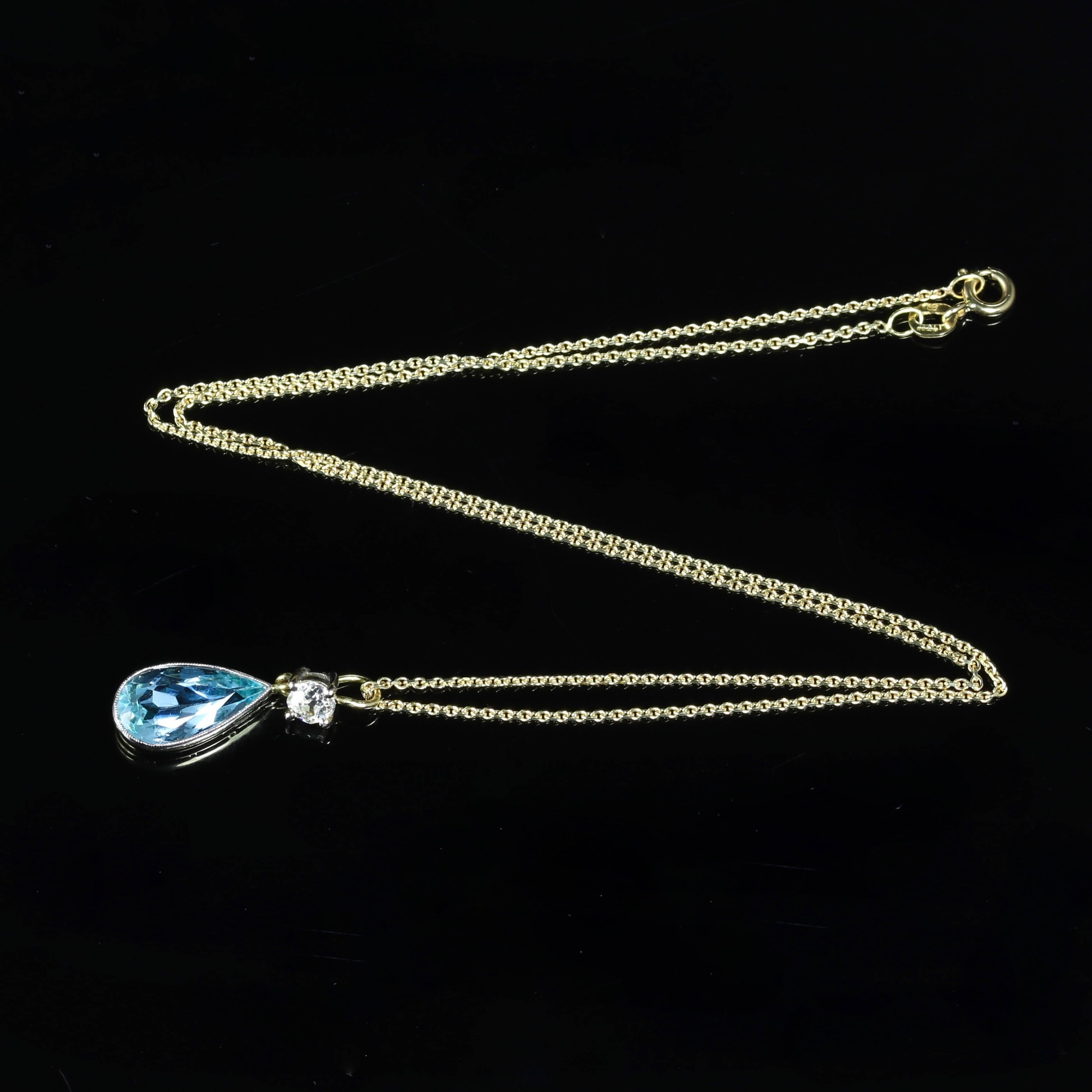 Victorian Antique Aquamarine Diamond Pendant Necklace