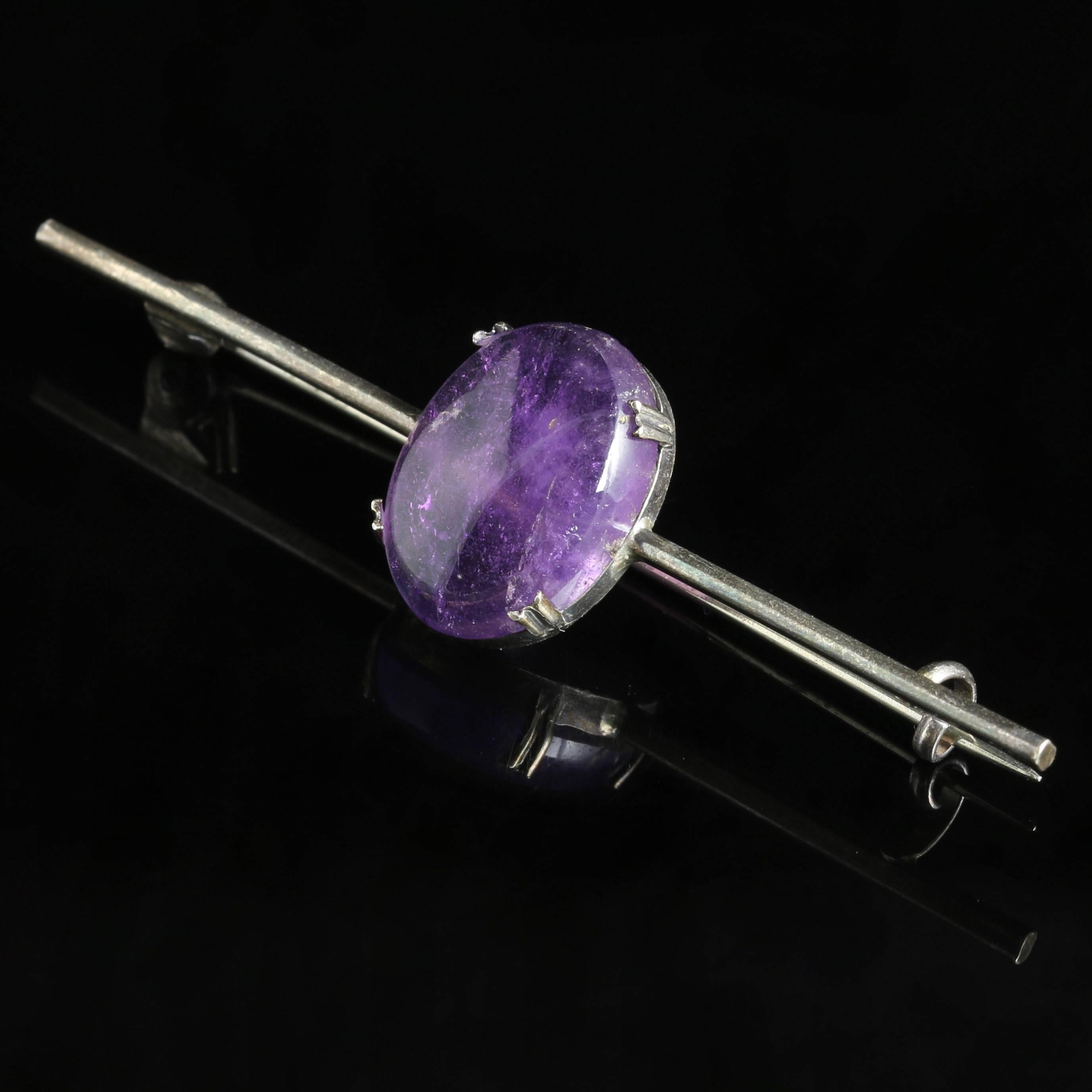 This fabulous antique Sterling Silver Victorian brooch boasts a lovely deep purple Cabochon Amethyst. 

Circa 1900

Amethyst has been highly esteemed throughout the ages for its stunning beauty and legendary powers to stimulate, and soothe, the mind