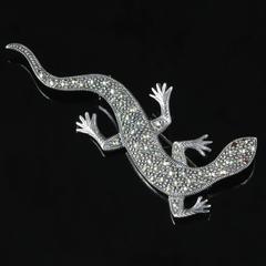 Antique Marcasite Silver Lizard Brooch