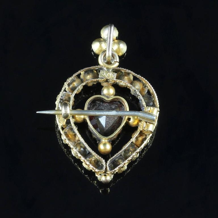 Antique Victorian Garnet Heart Paste Pendant Brooch 18 Carat Gold at ...