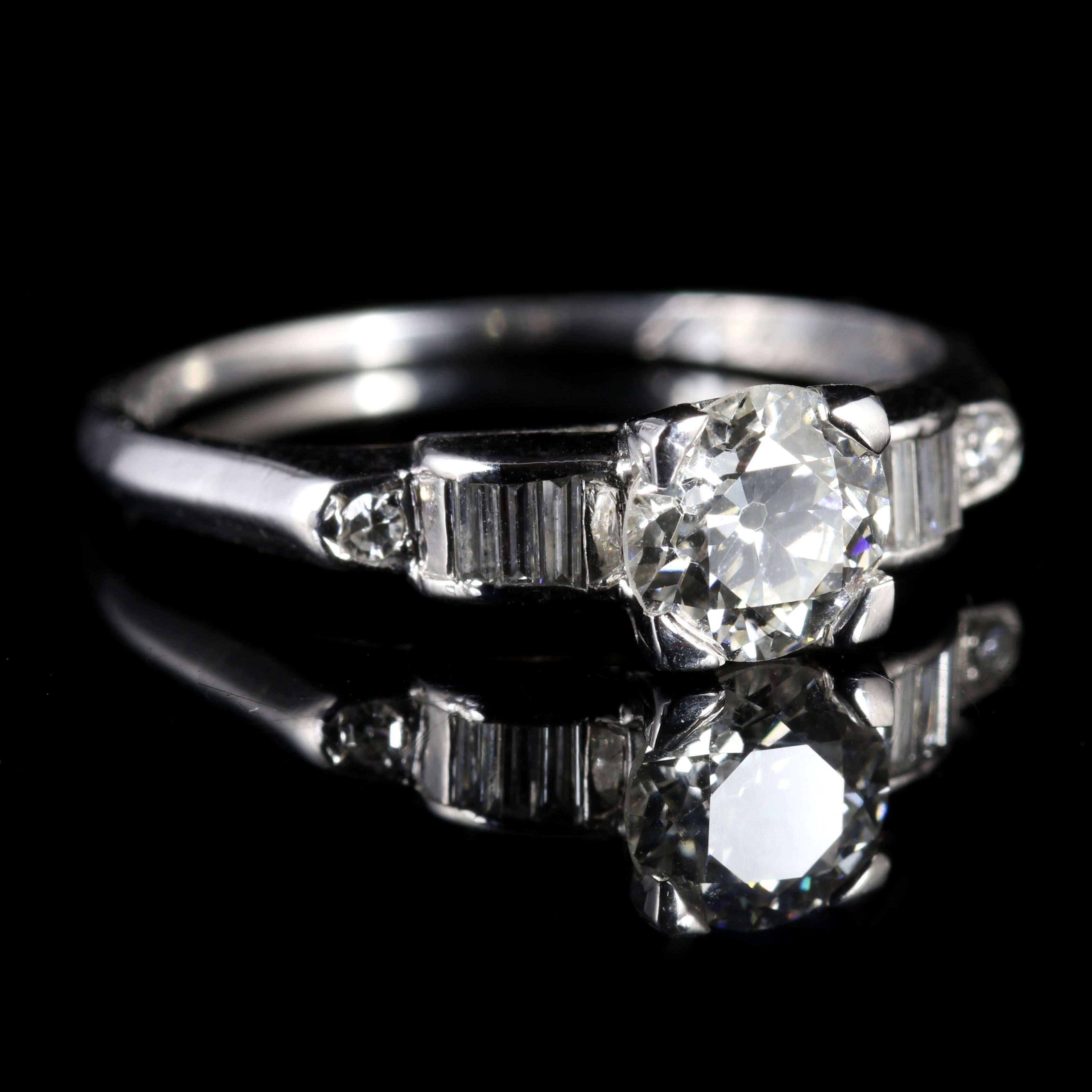 Antique Diamond Solitaire Platinum 1 Carat of Diamond Engagement Ring In Excellent Condition In Lancaster, Lancashire