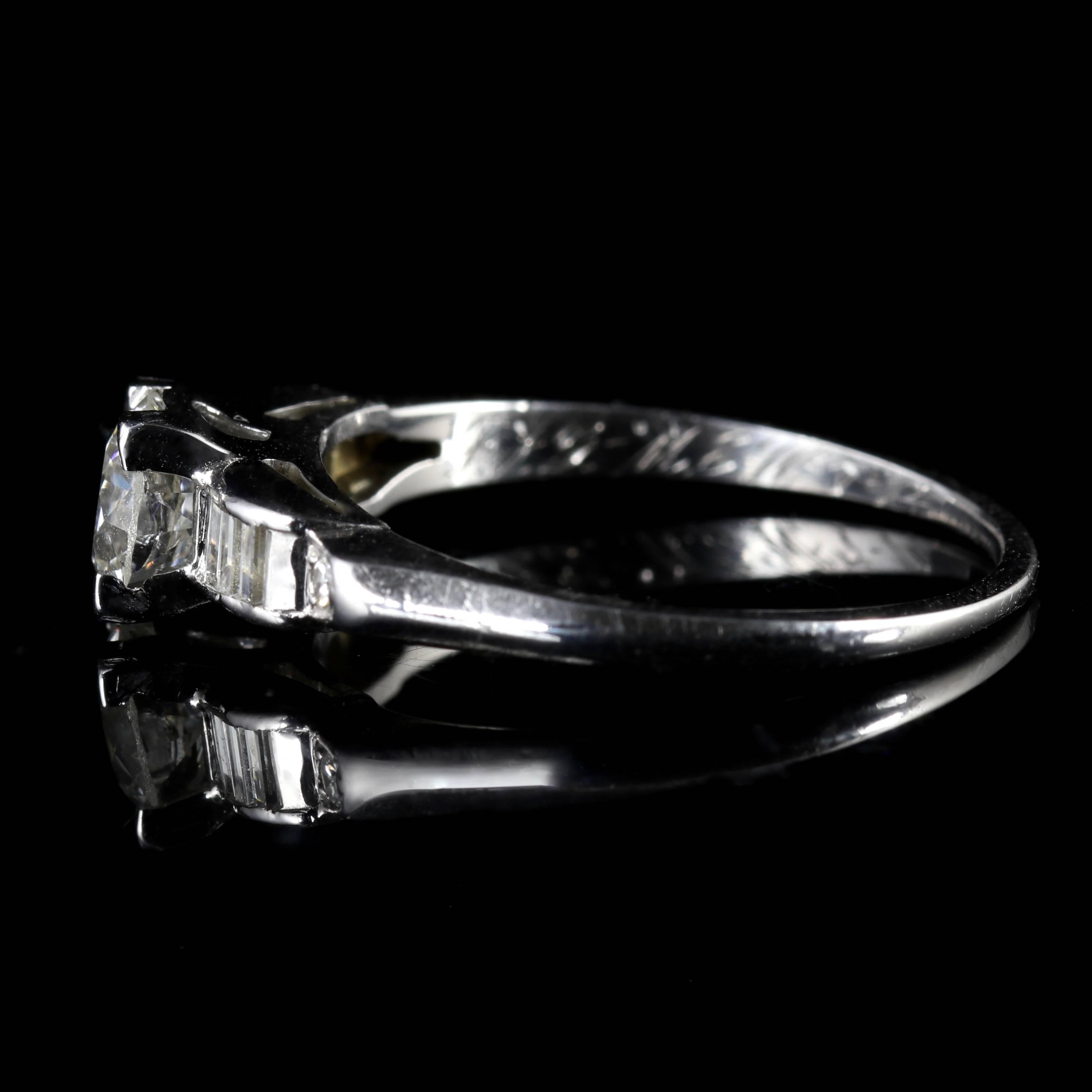 Women's Antique Diamond Solitaire Platinum 1 Carat of Diamond Engagement Ring