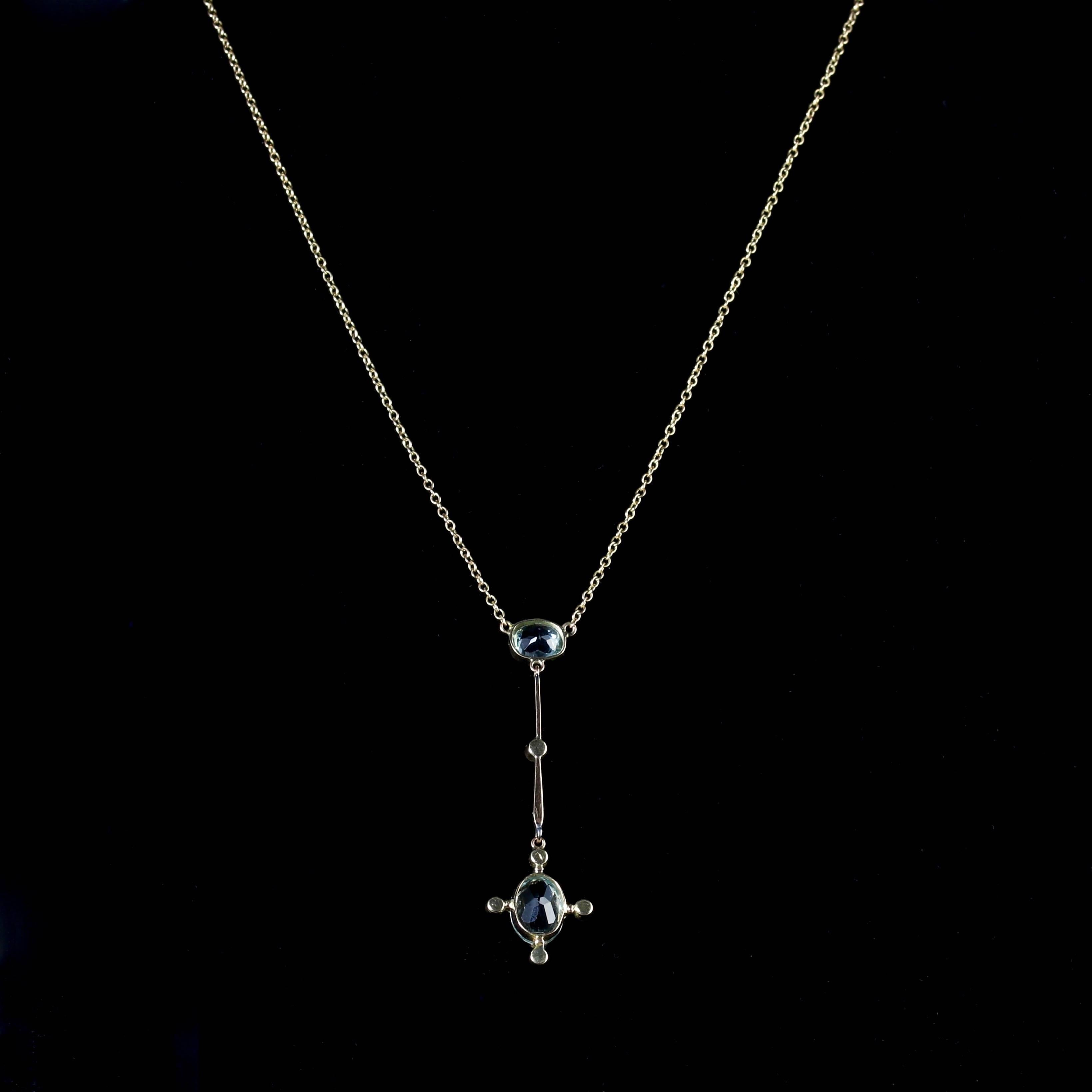 Antique Edwardian Aquamarine Pearl Necklace In Excellent Condition In Lancaster, Lancashire