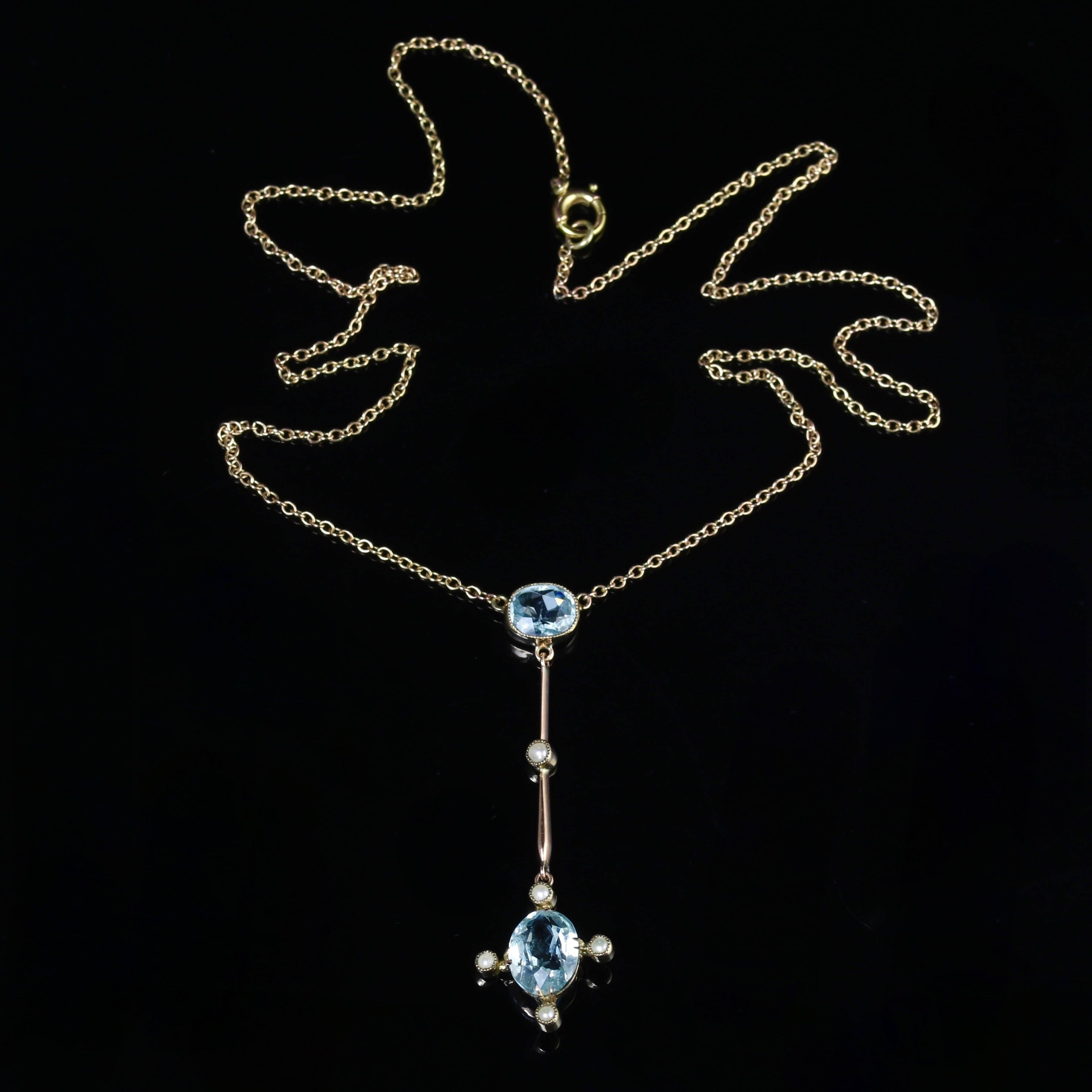 Women's Antique Edwardian Aquamarine Pearl Necklace