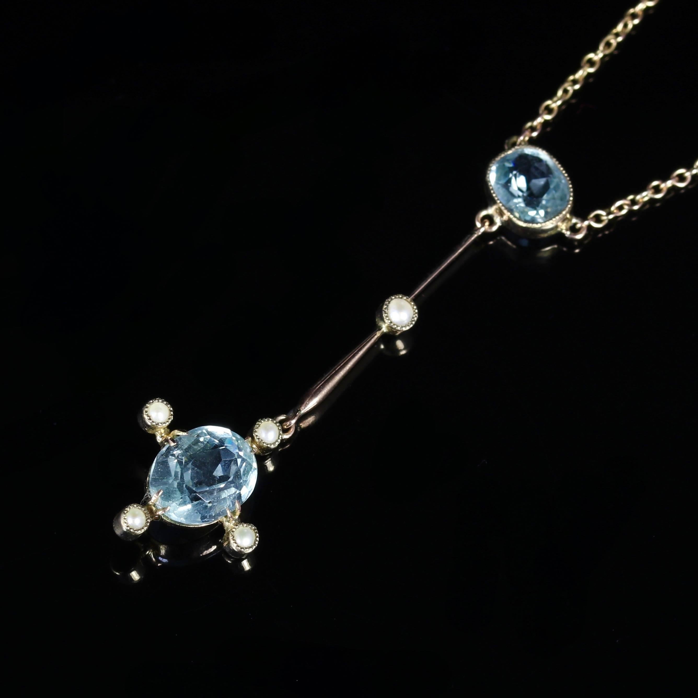 Antique Edwardian Aquamarine Pearl Necklace 1