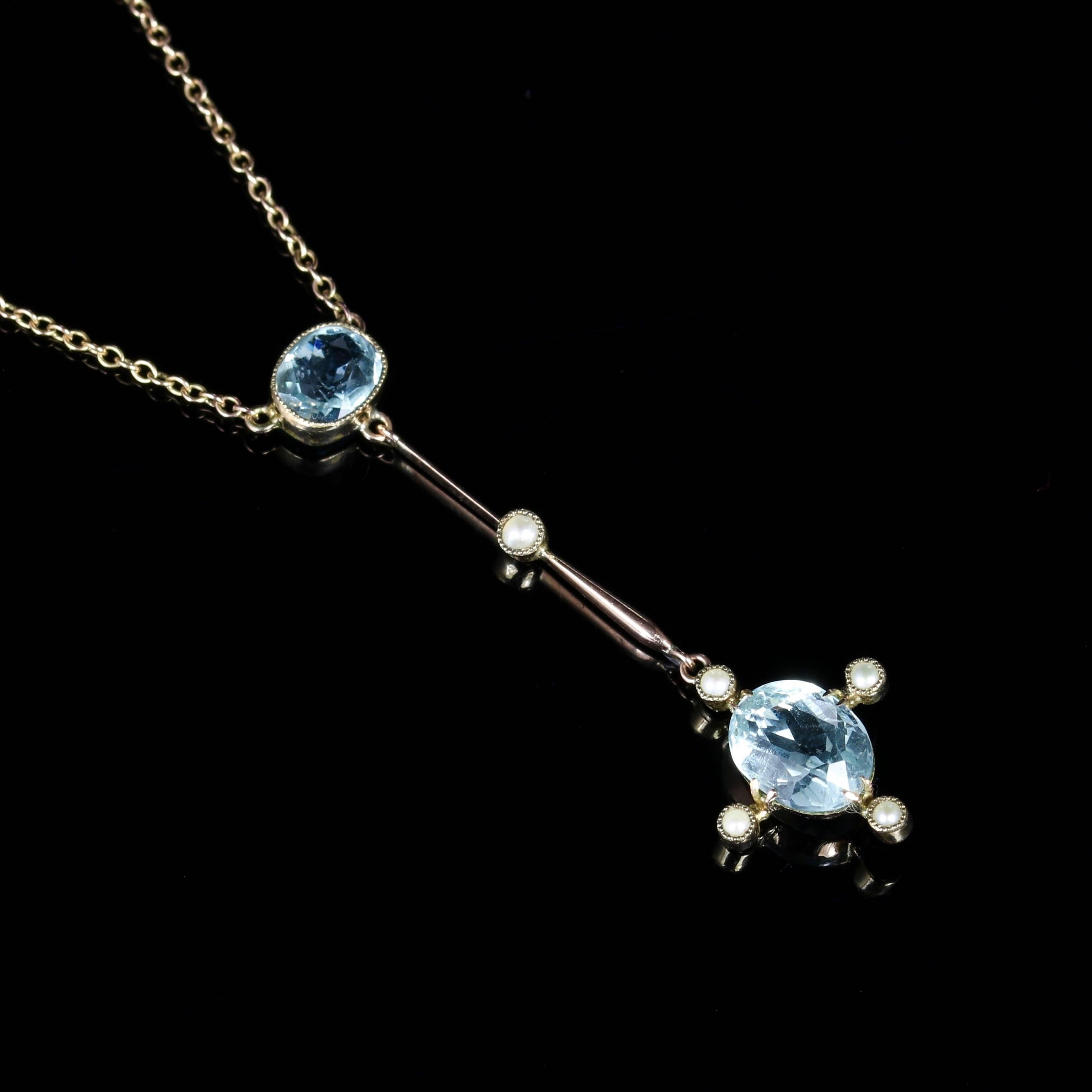 Antique Edwardian Aquamarine Pearl Necklace 2