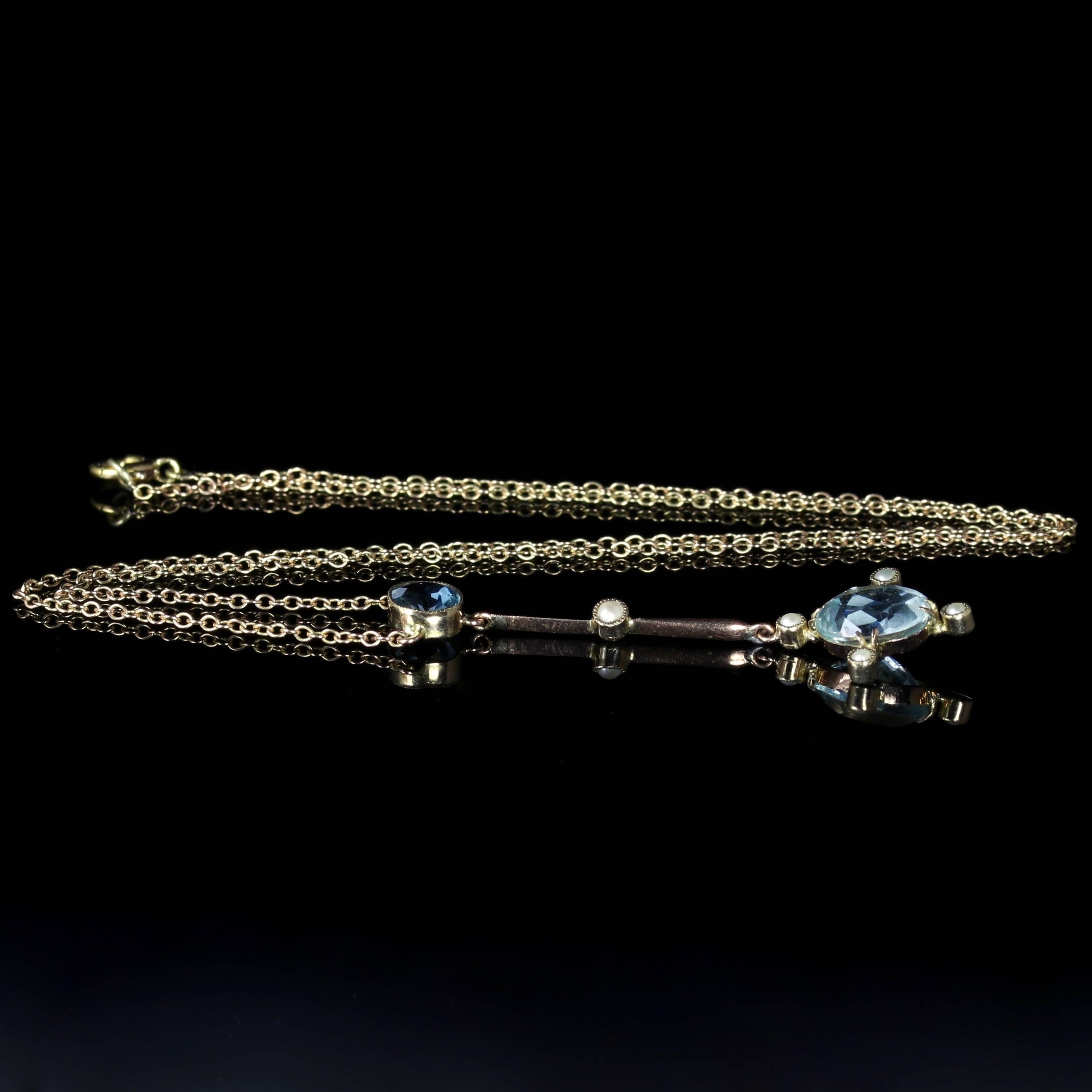Antique Edwardian Aquamarine Pearl Necklace 3