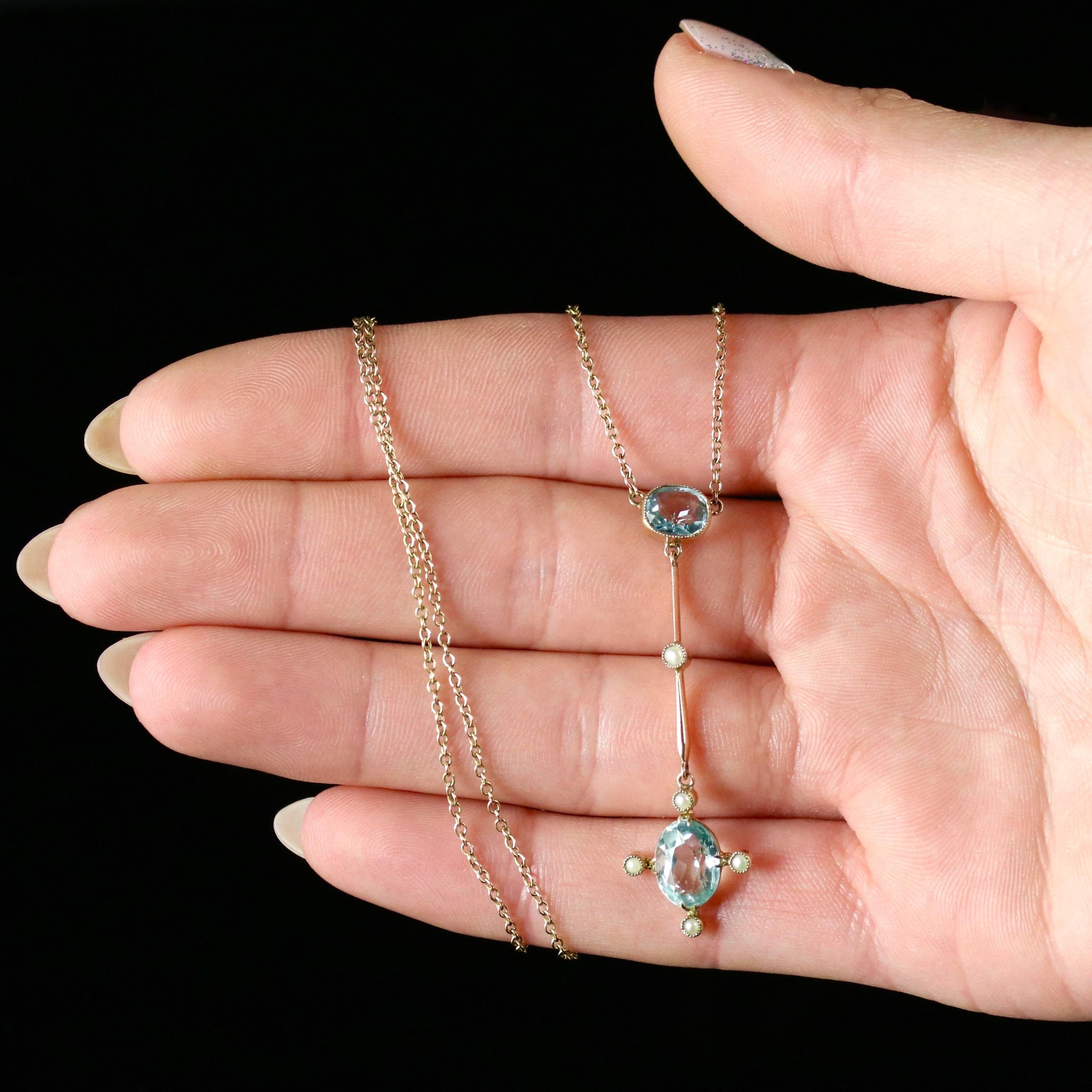 Antique Edwardian Aquamarine Pearl Necklace 5