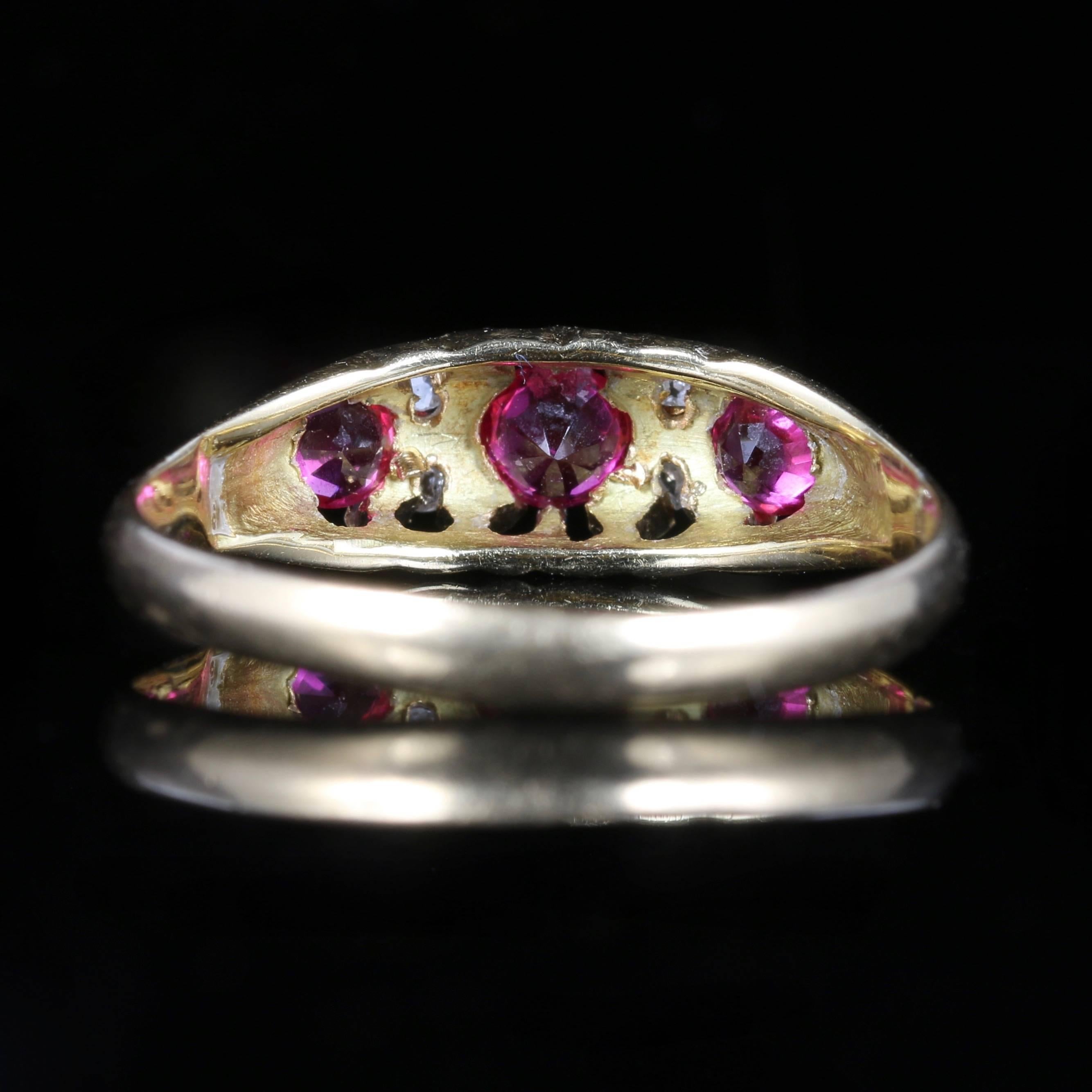 Cushion Cut Antique Victorian Ruby Diamond Ring Dated London, 1869