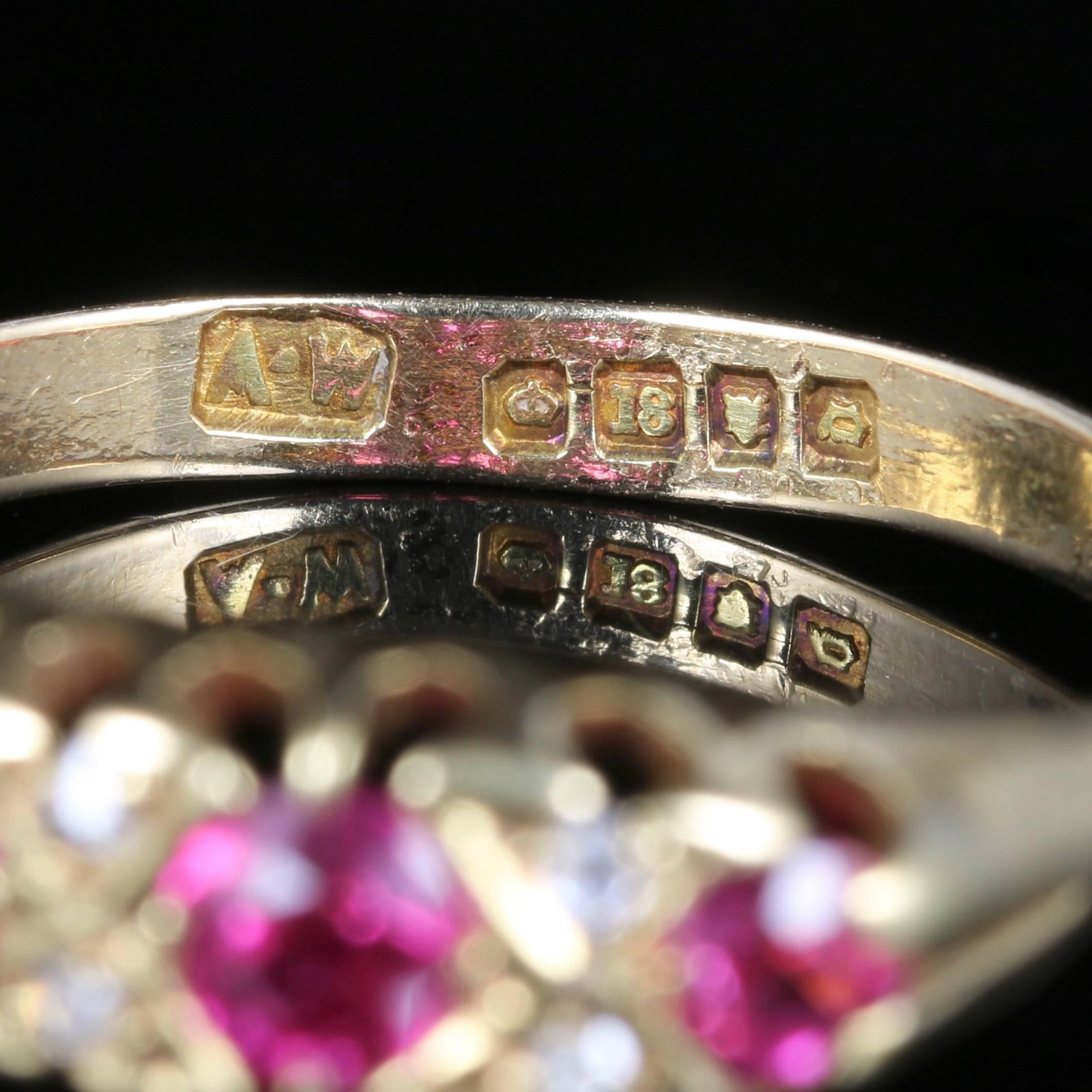 Antique Victorian Ruby Diamond Ring Dated London, 1869 1