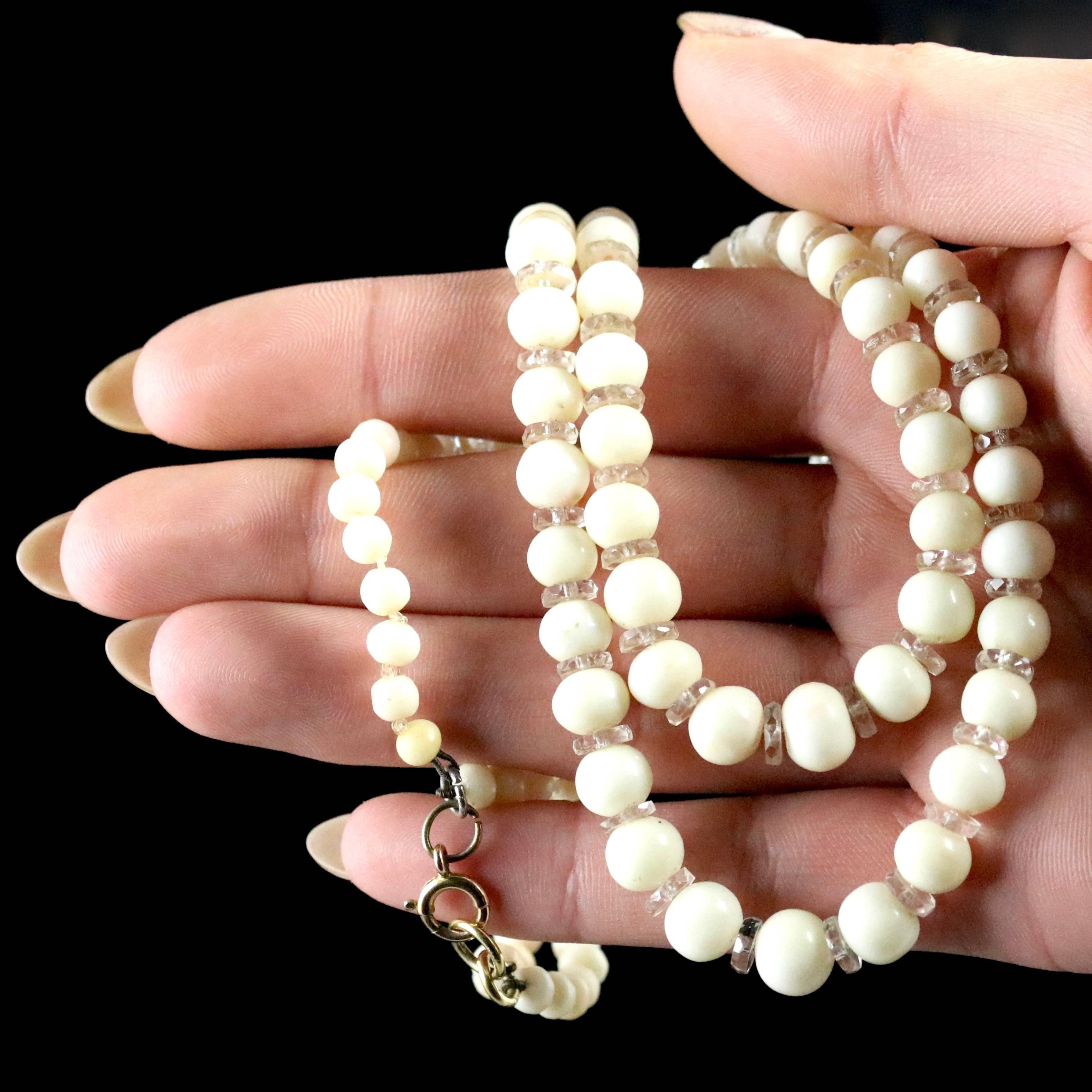 Antique Victorian White Coral Necklace White Coral and Rock Crystal For Sale 1