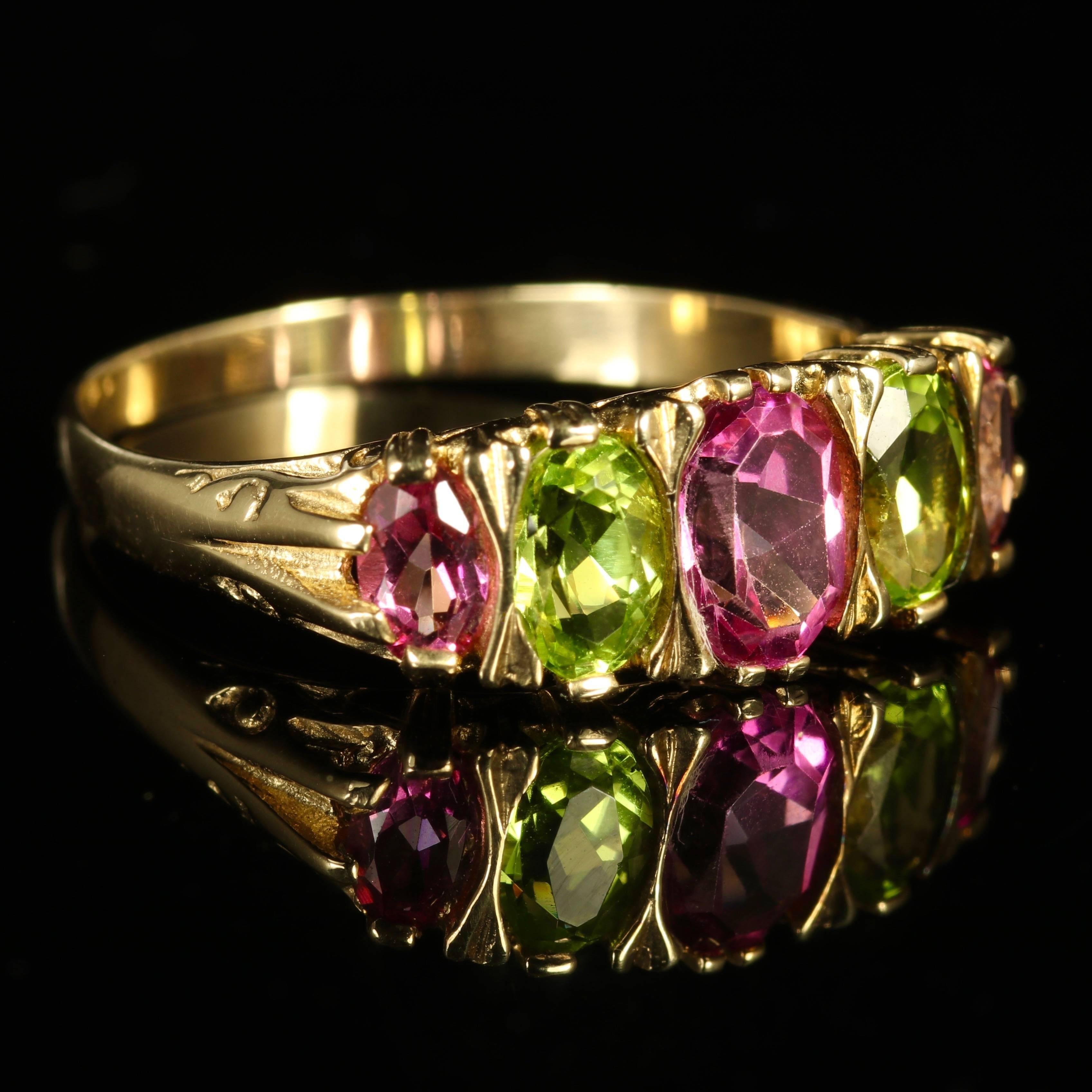 Antique Victorian Suffragette Ring Tourmaline Peridot In Excellent Condition In Lancaster, Lancashire