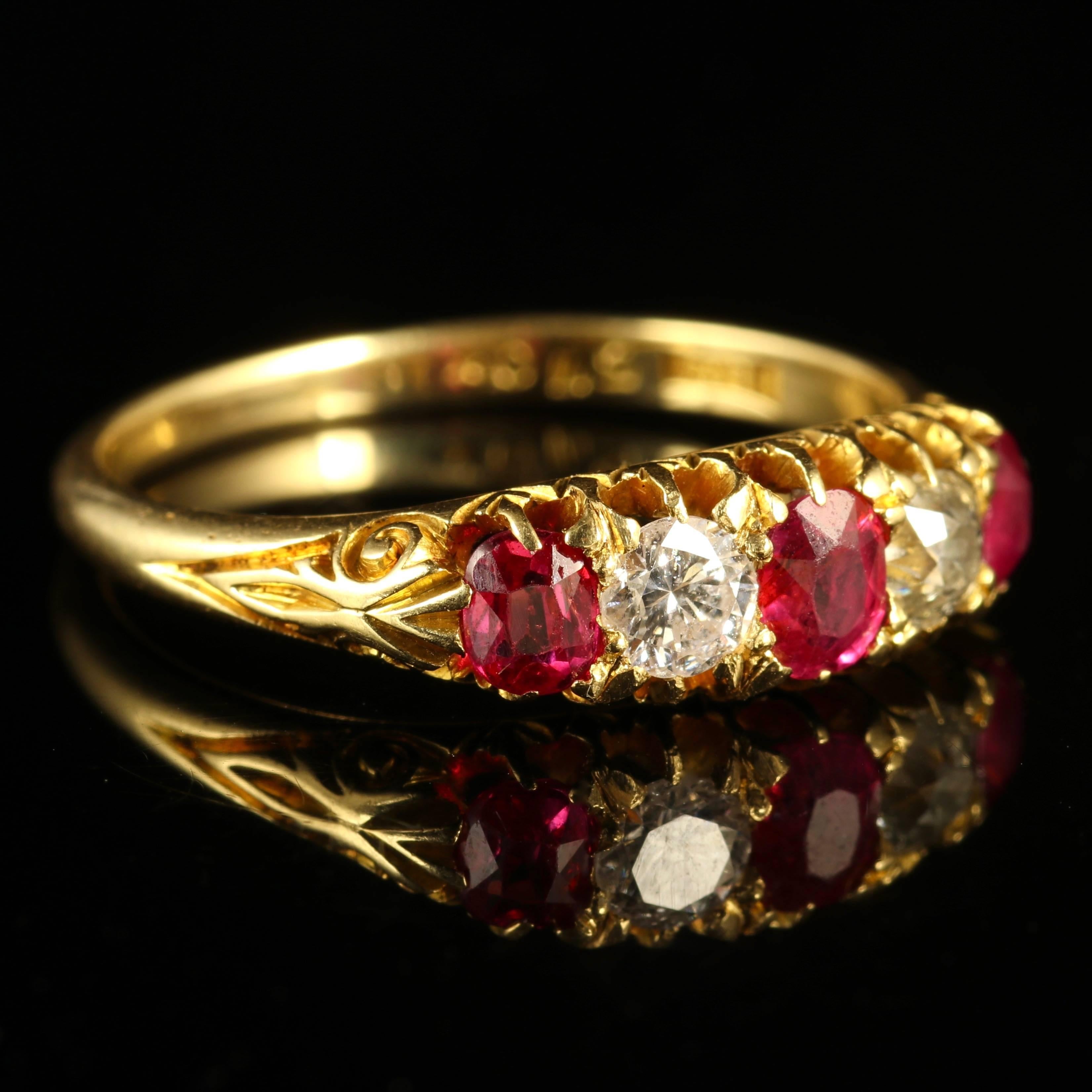 Women's Antique Victorian Ruby Diamond Ring 18 Carat Gold, circa 1900