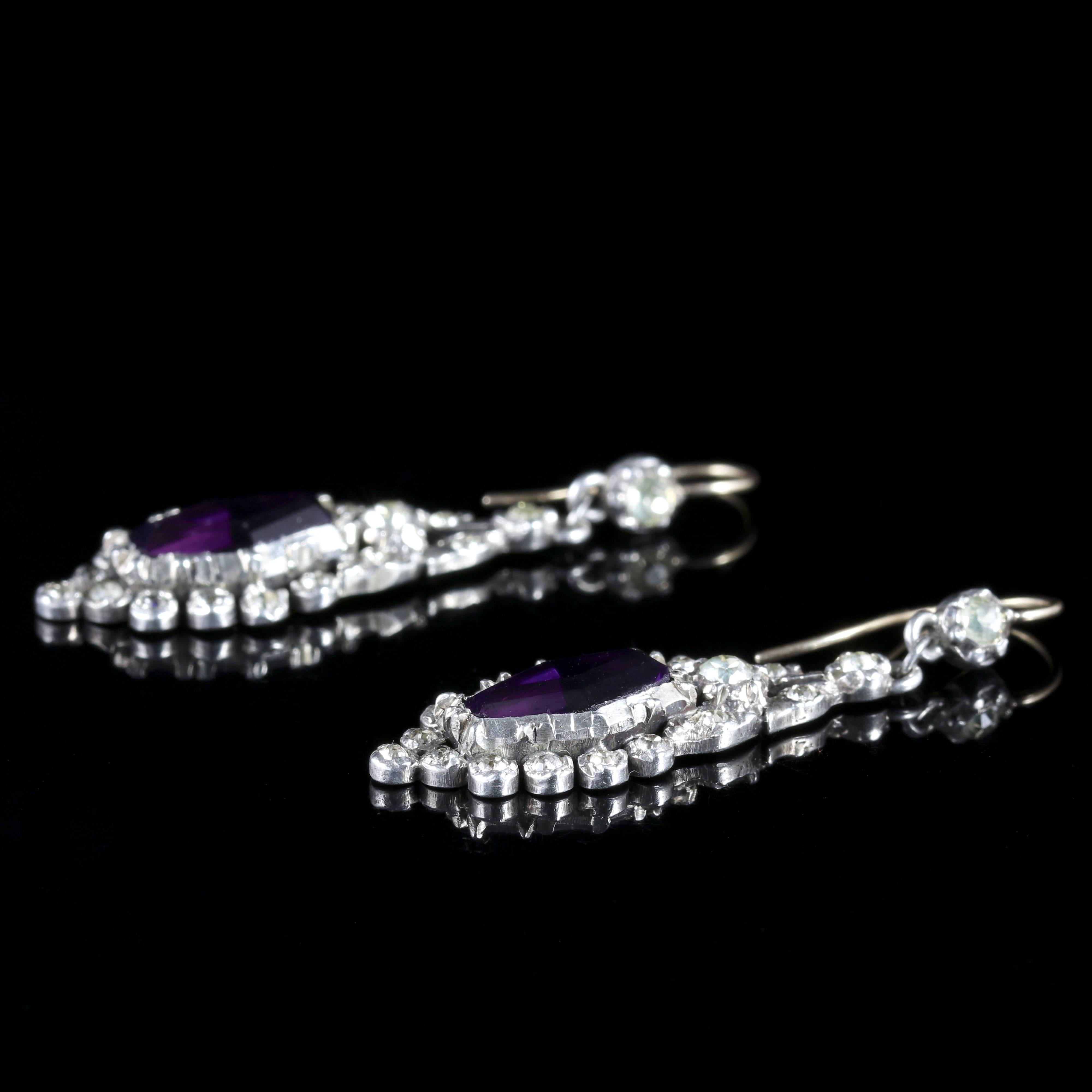 Antique Art Deco Paste Amethyst Silver Gold Earrings, circa 1920 For Sale 2