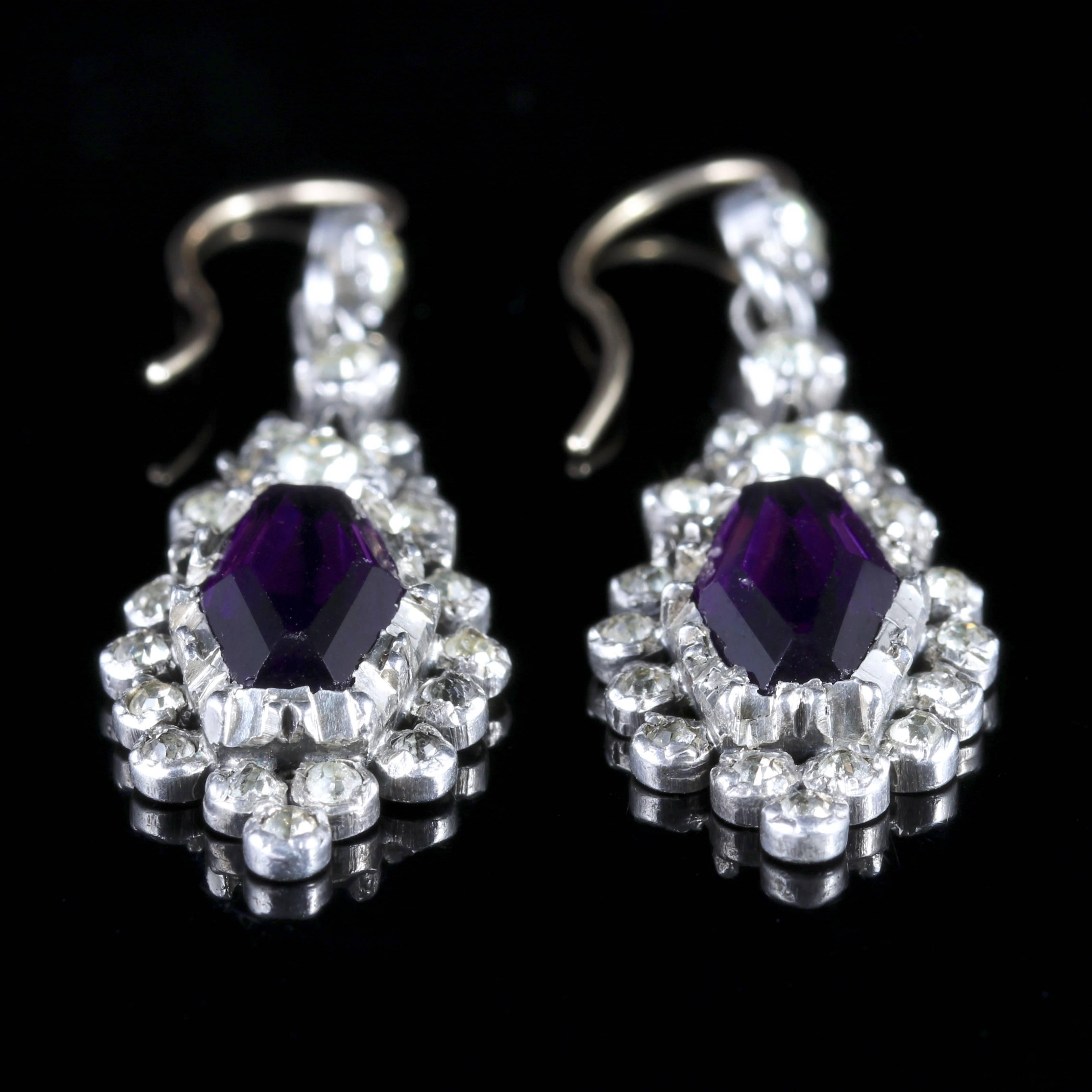 Antique Art Deco Paste Amethyst Silver Gold Earrings, circa 1920 For Sale 3