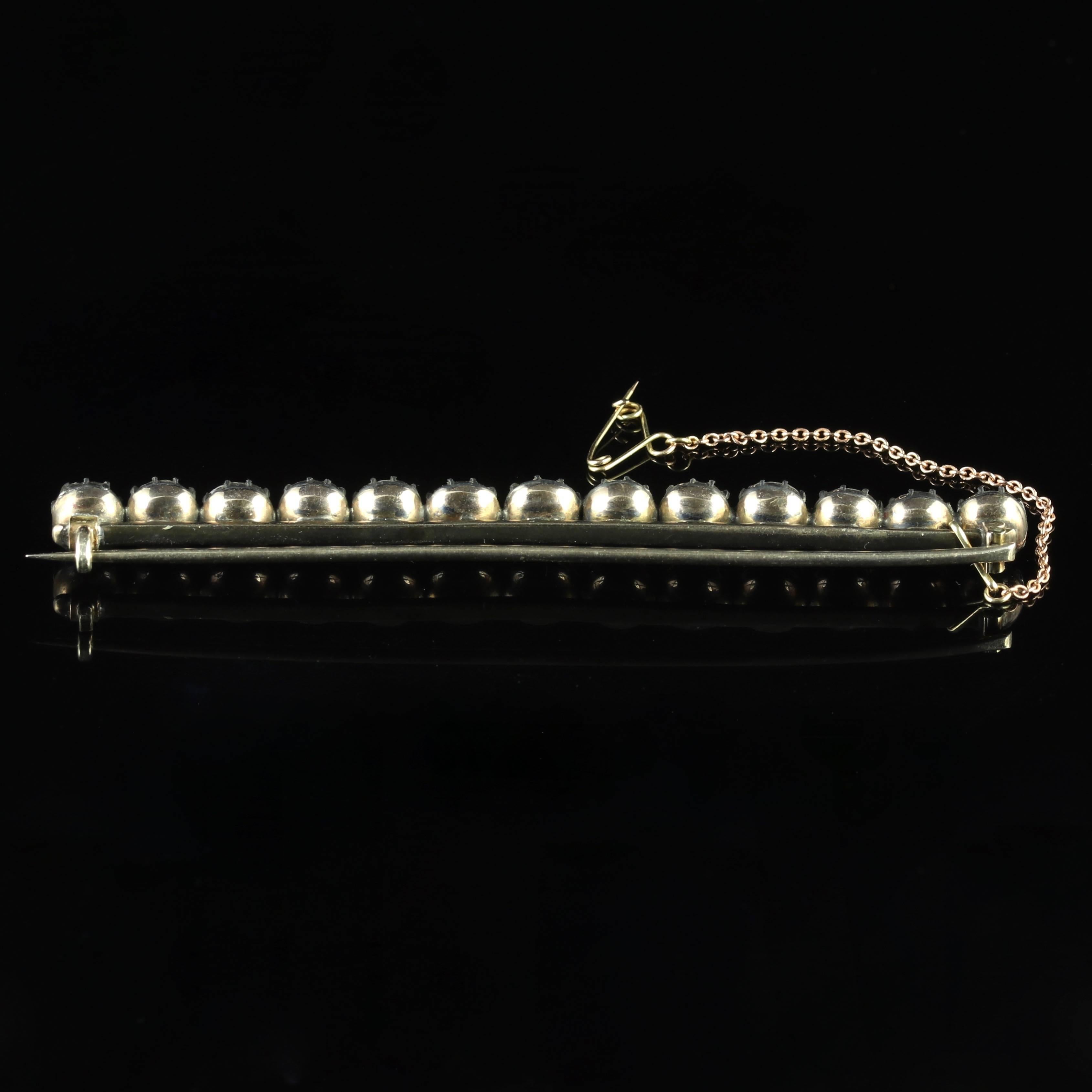 Antique Georgian Paste Brooch Long Bar Brooch 1790 Silver Gold In Excellent Condition For Sale In Lancaster, Lancashire