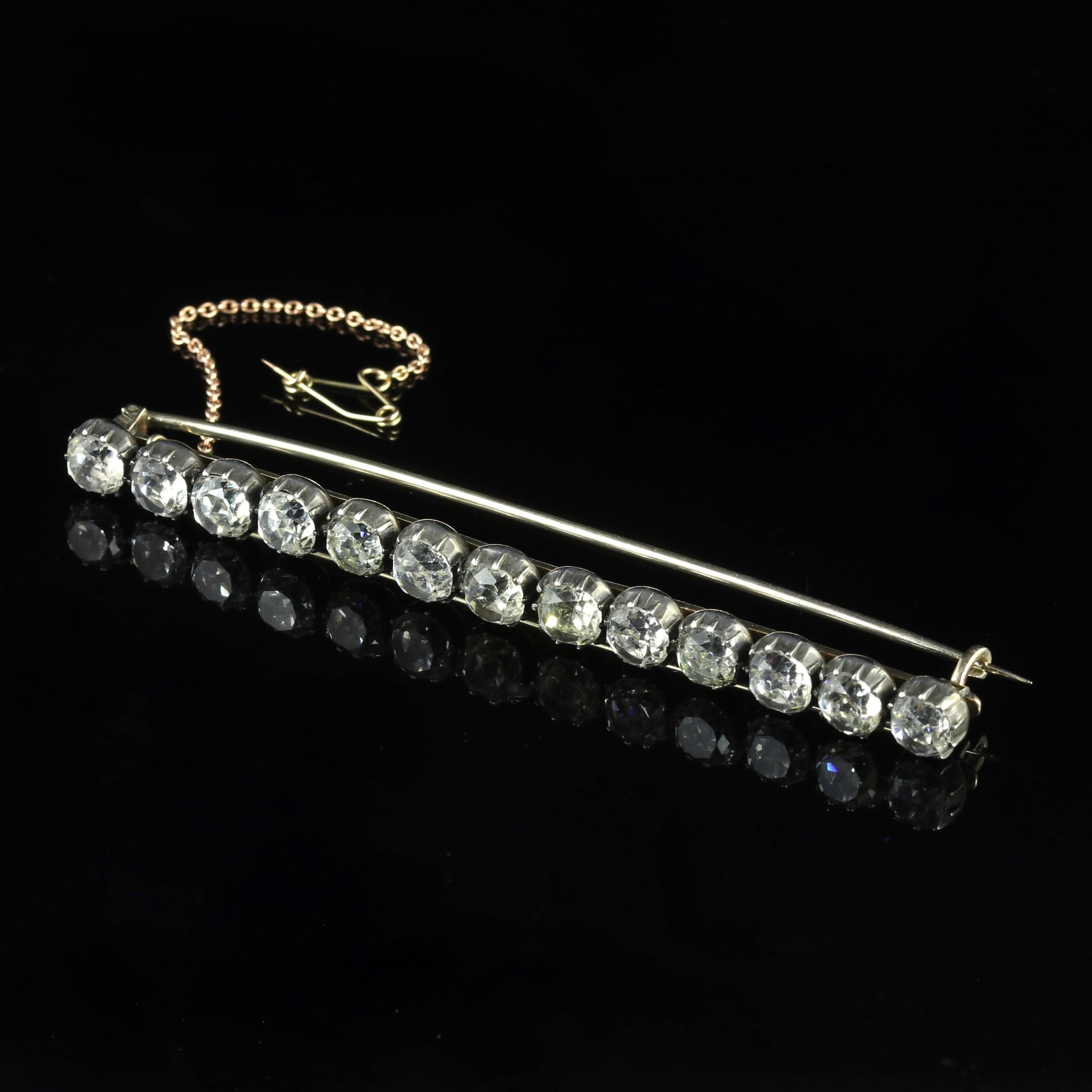 Women's or Men's Antique Georgian Paste Brooch Long Bar Brooch 1790 Silver Gold For Sale