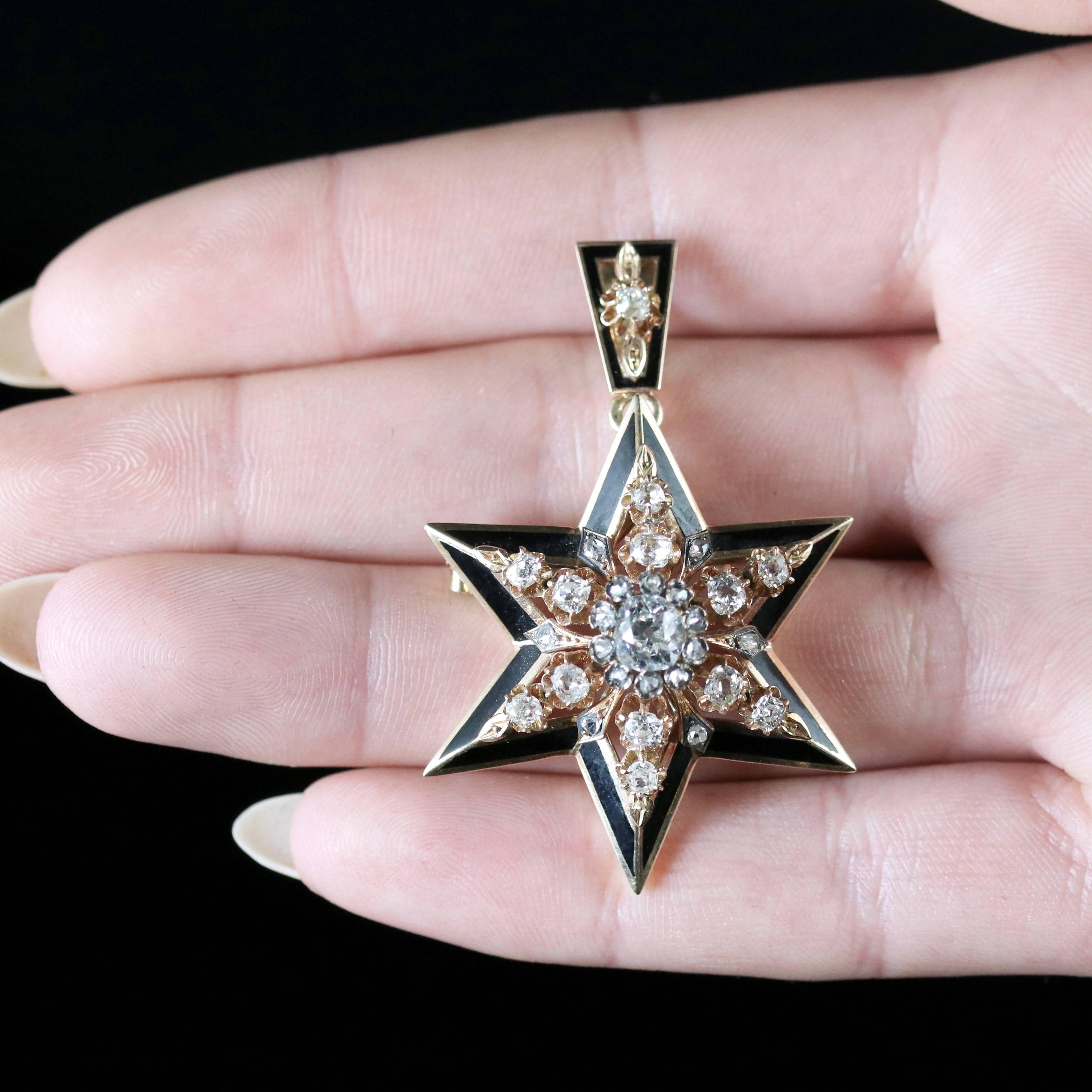 Antique Victorian Diamond Star Pendant Brooch Original Box, circa 1900 5