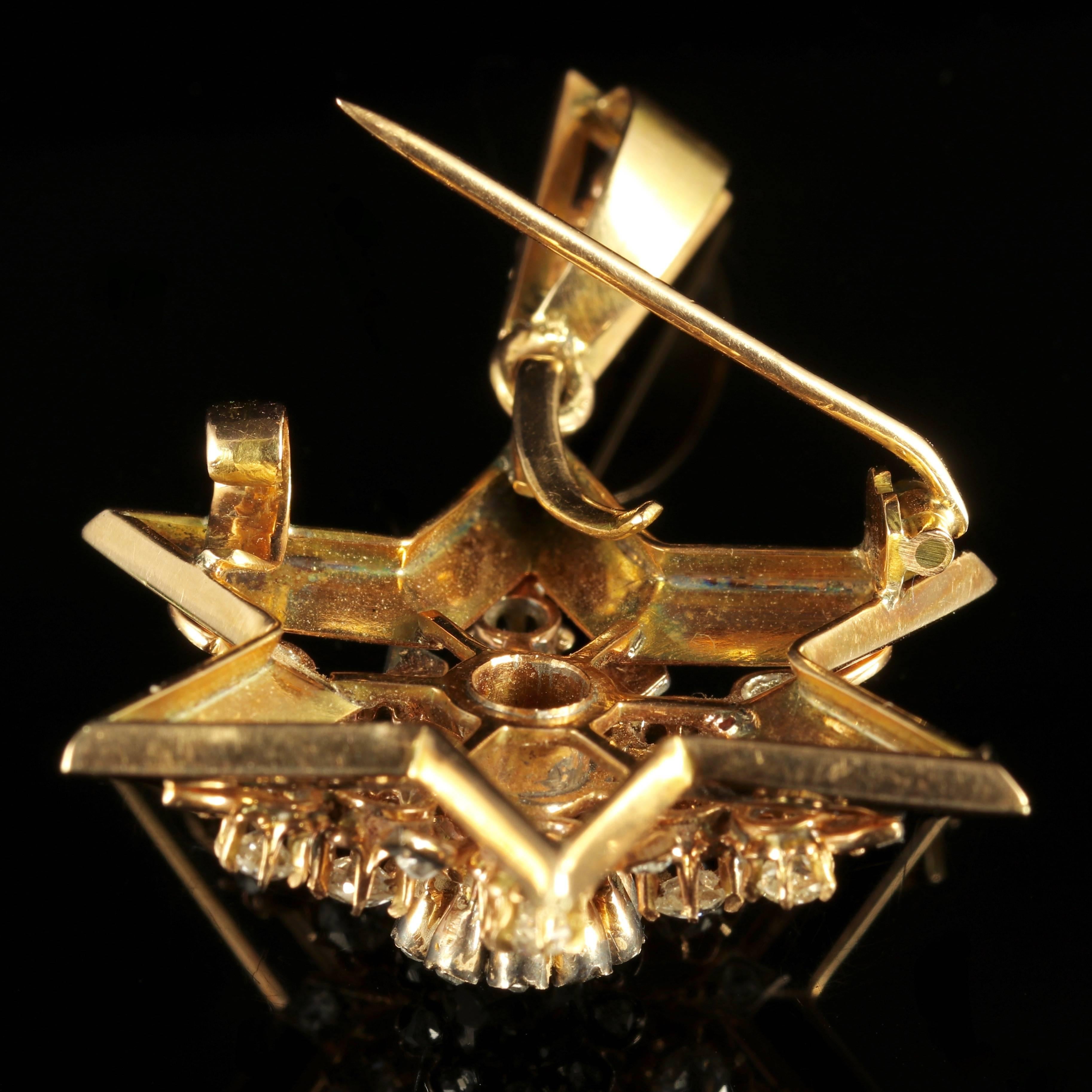 Antique Victorian Diamond Star Pendant Brooch Original Box, circa 1900 2