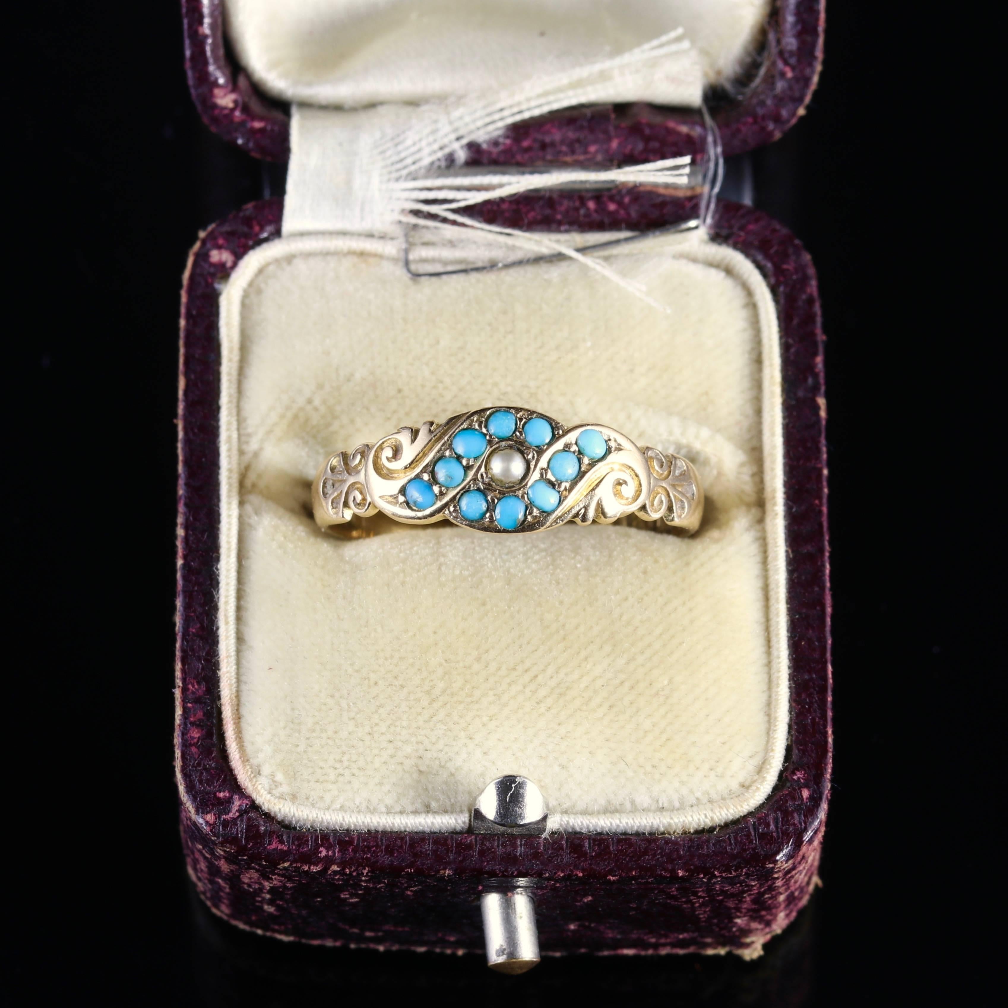 Antique Victorian Turquoise Pearl Ring Dated 1901, 18 Carat Gold 1