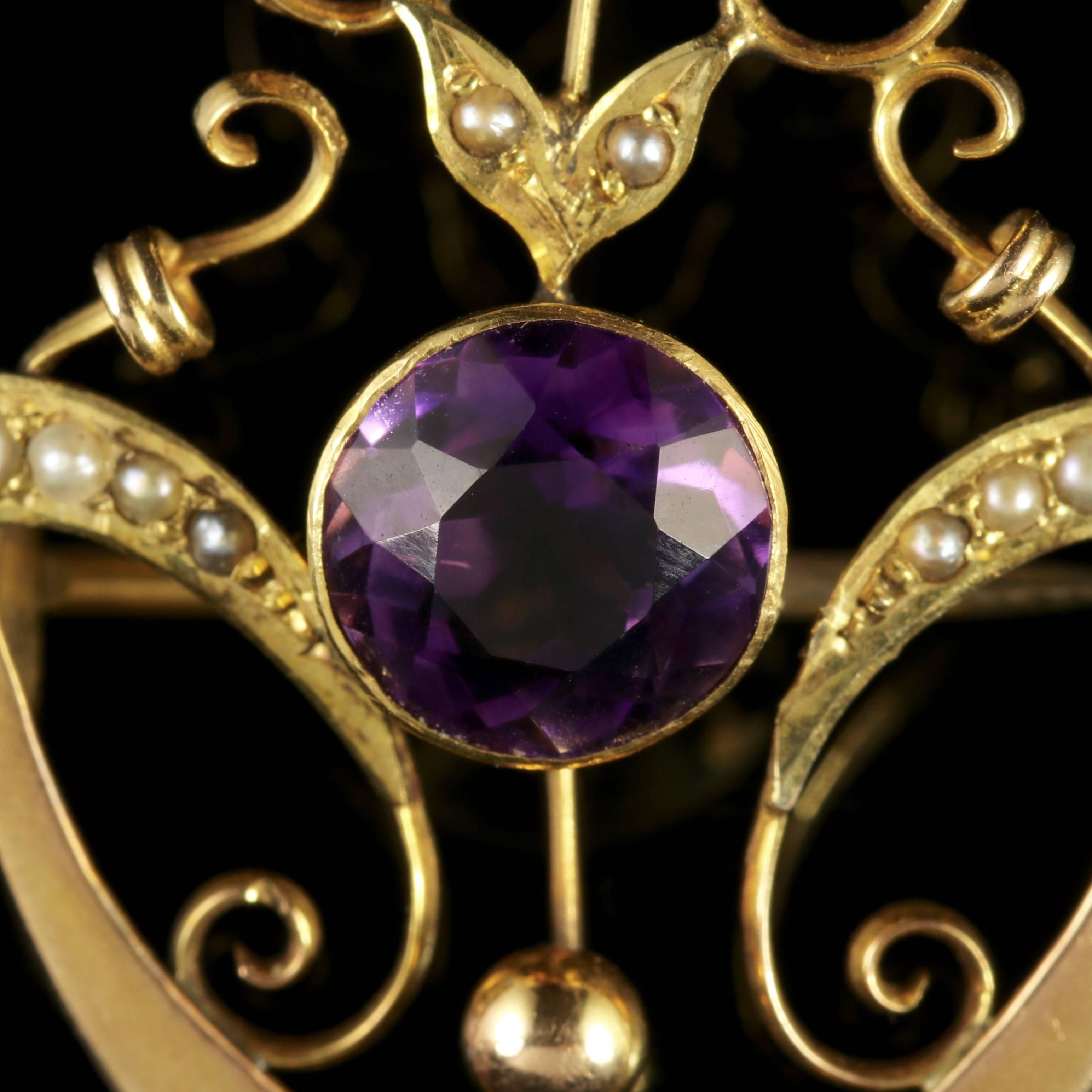 To read more please click continue reading below-

This fabulous antique 9ct Yellow Gold pendant brooch is genuine Victorian, Circa 1880. 

The pendant boasts two rich Purple Amethyst’s and is decorated in lovely Pearls. 

Amethyst has been highly