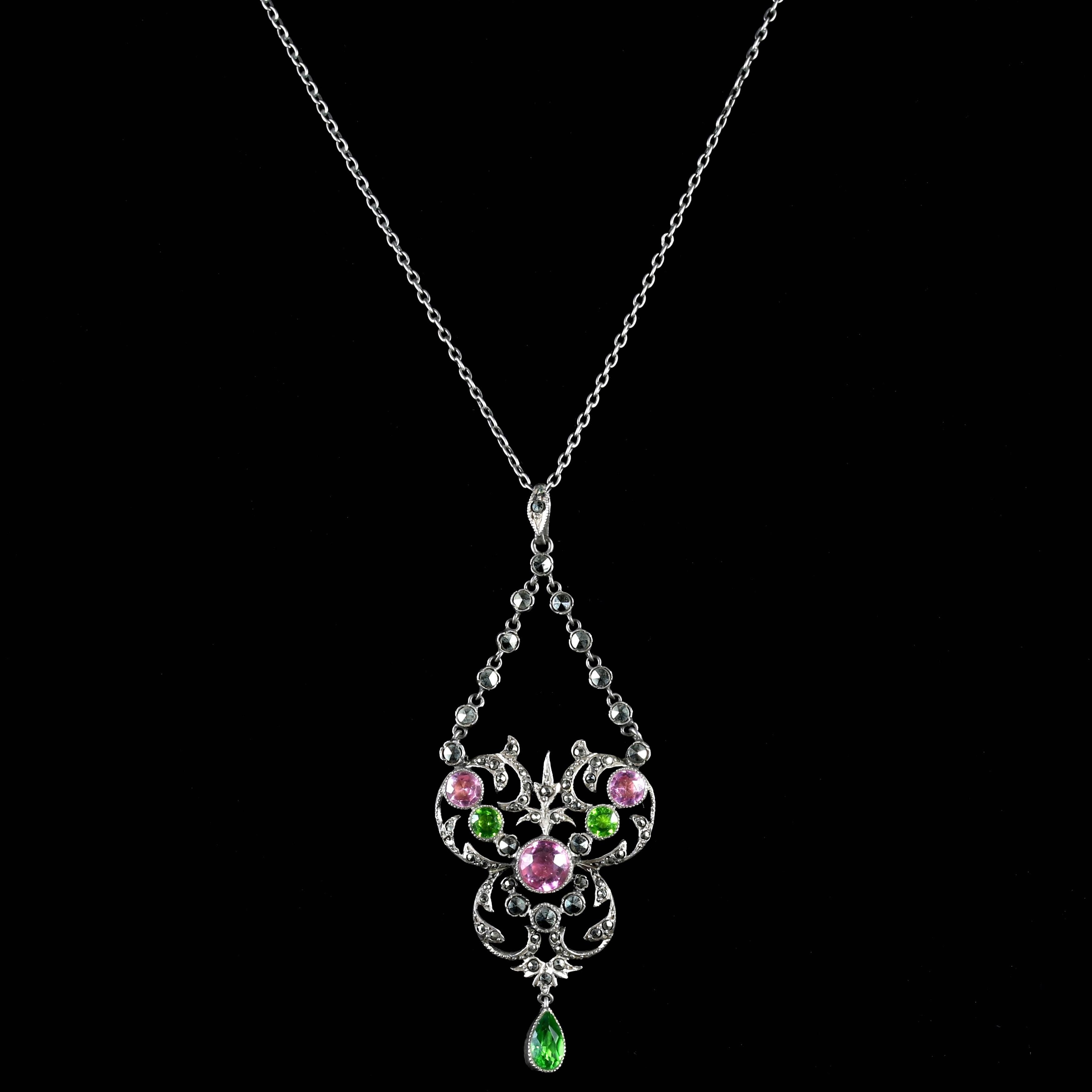 To read more please click continue reading below...

This is a fabulous, genuine Suffragette Victorian pendant necklace which is set in Sterling Silver.

An attractive ornate, decorated backed gallery, this always speaks volume of the quality of the