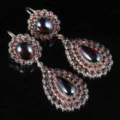 Antique Victorian Long Garnet Earrings circa 1880 Bohemian Garnets
