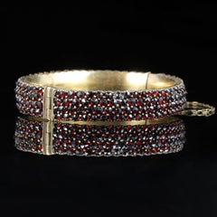 Antique Victorian Garnet Bangle, circa 1880 Bohemian Garnets