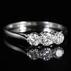Edwardian Diamond Trilogy Platinum Ring circa 1910 0.76 Carat Engagement Ring