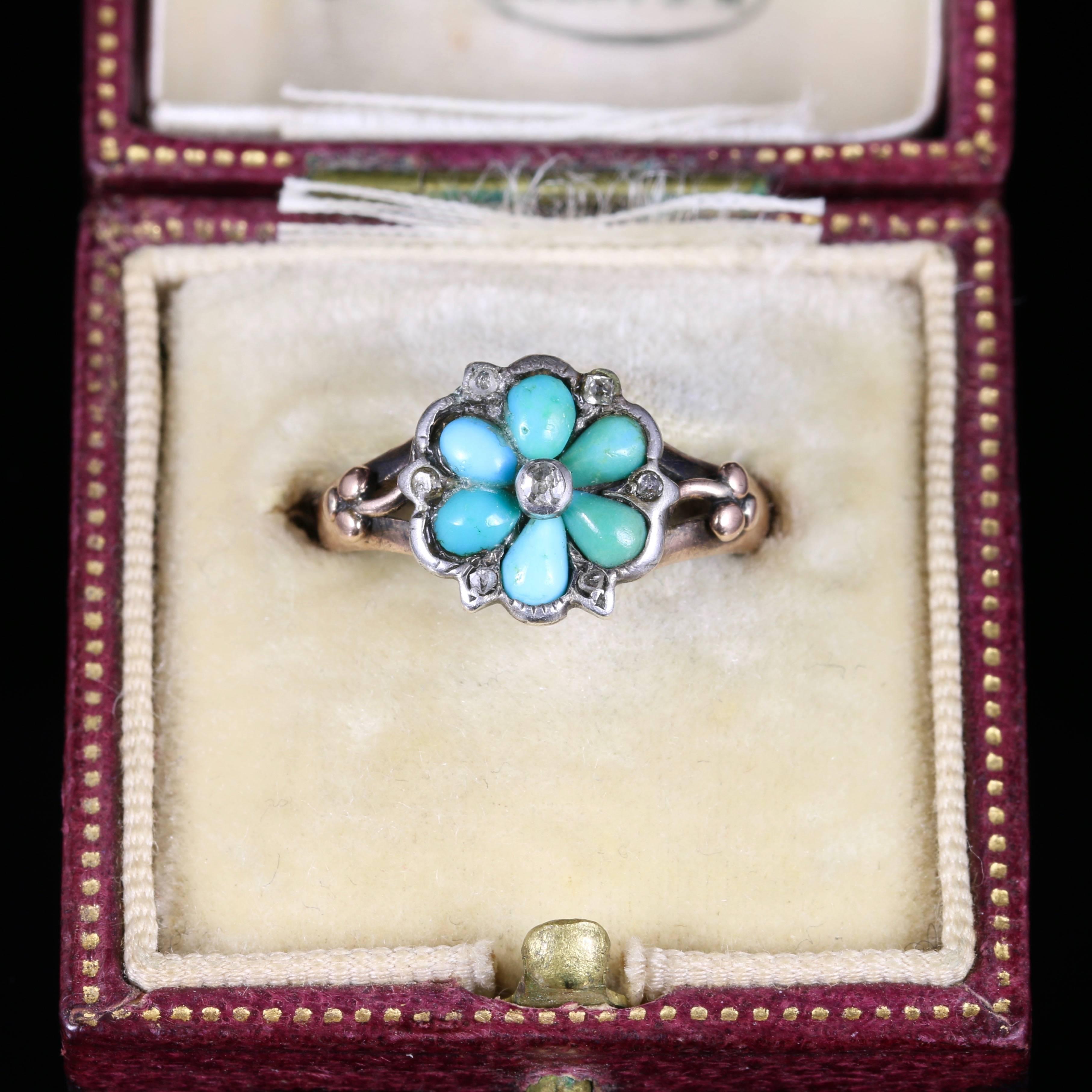 Antique Georgian Turquoise Diamond Ring Locket Back, circa 1830 1