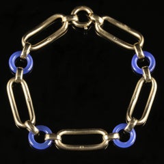 Antique Victorian Chalcedony Agate Gold Bracelet, circa 1871