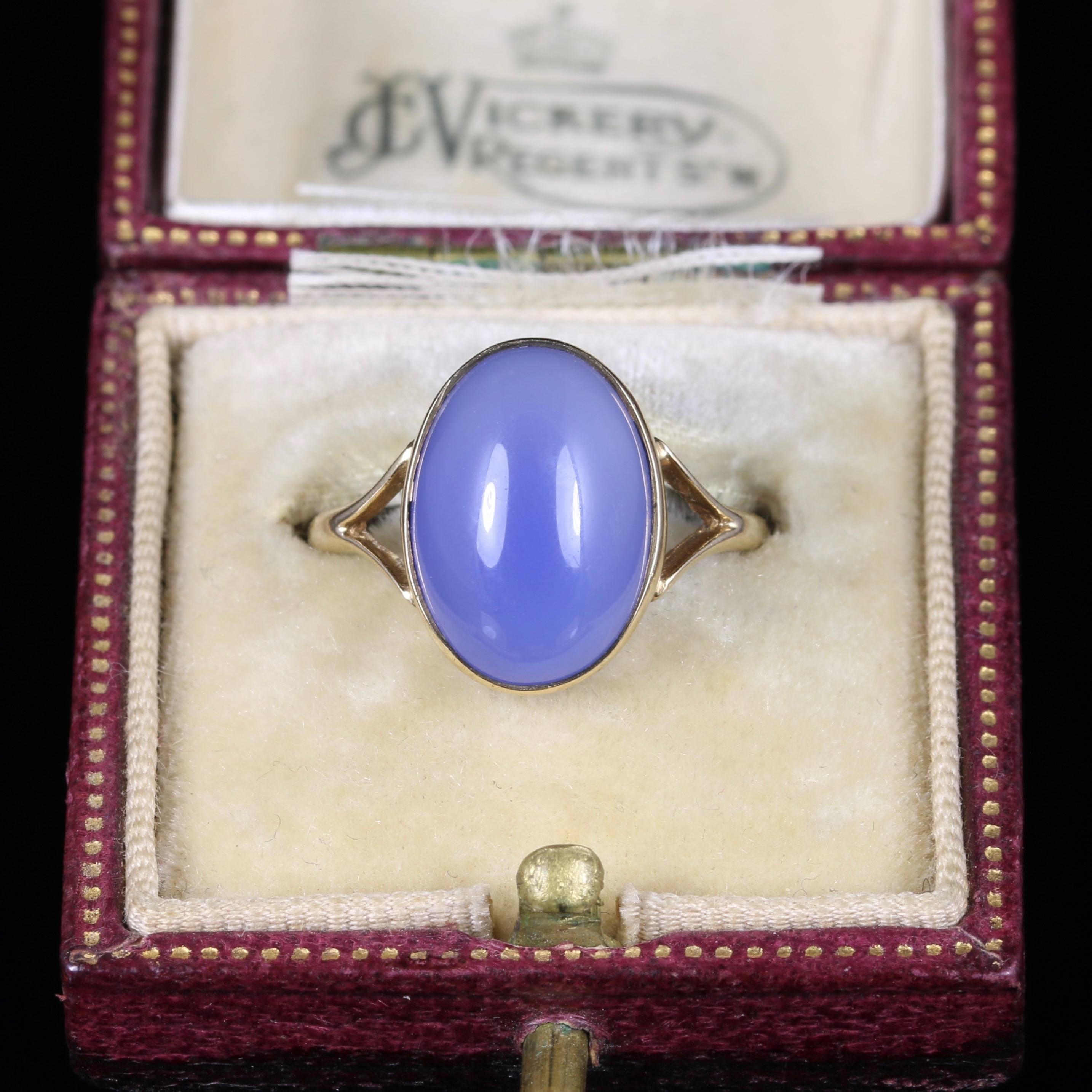 Antique Victorian Chalcedony Agate Blue Gold Ring Dated 1871 3