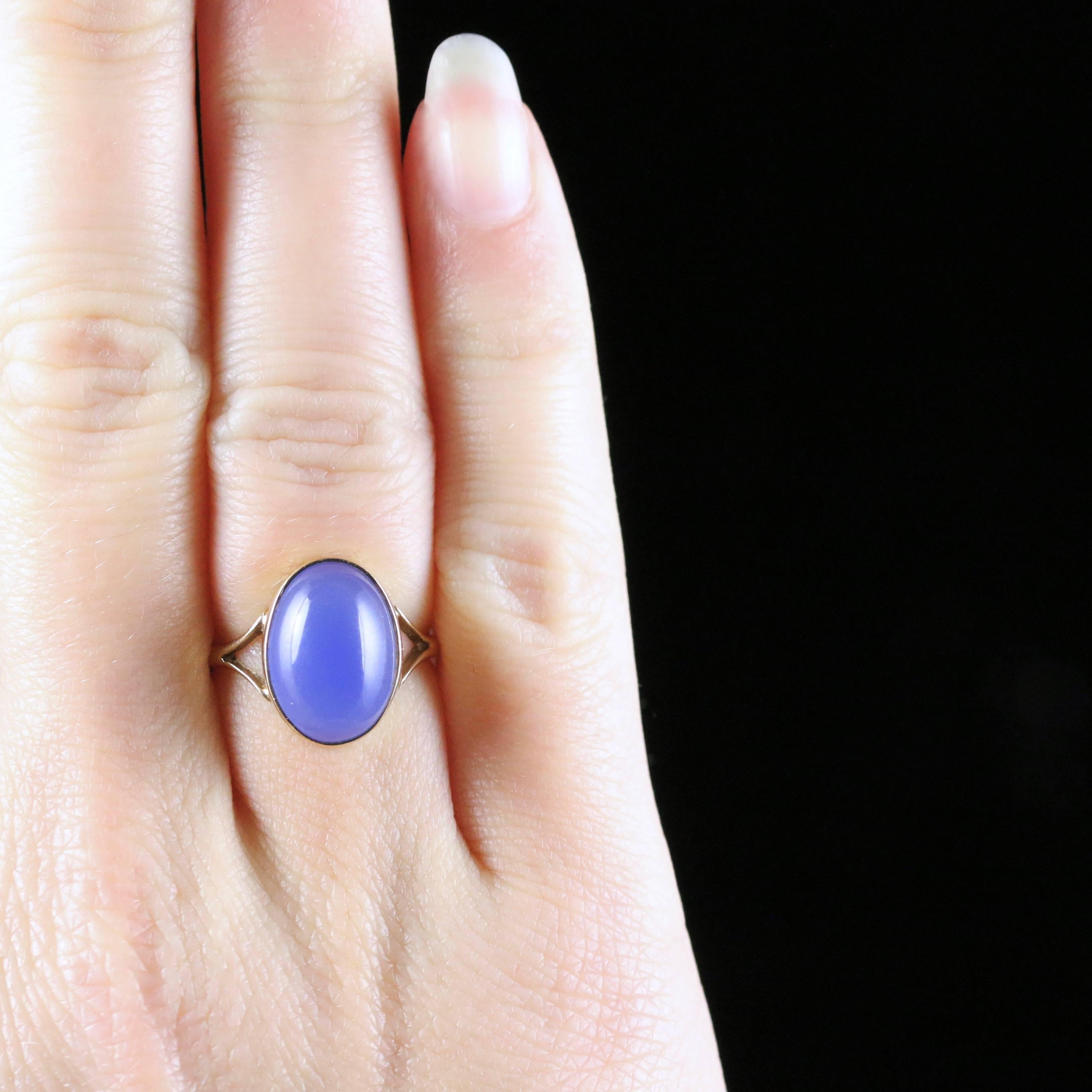 Antique Victorian Chalcedony Agate Blue Gold Ring Dated 1871 4