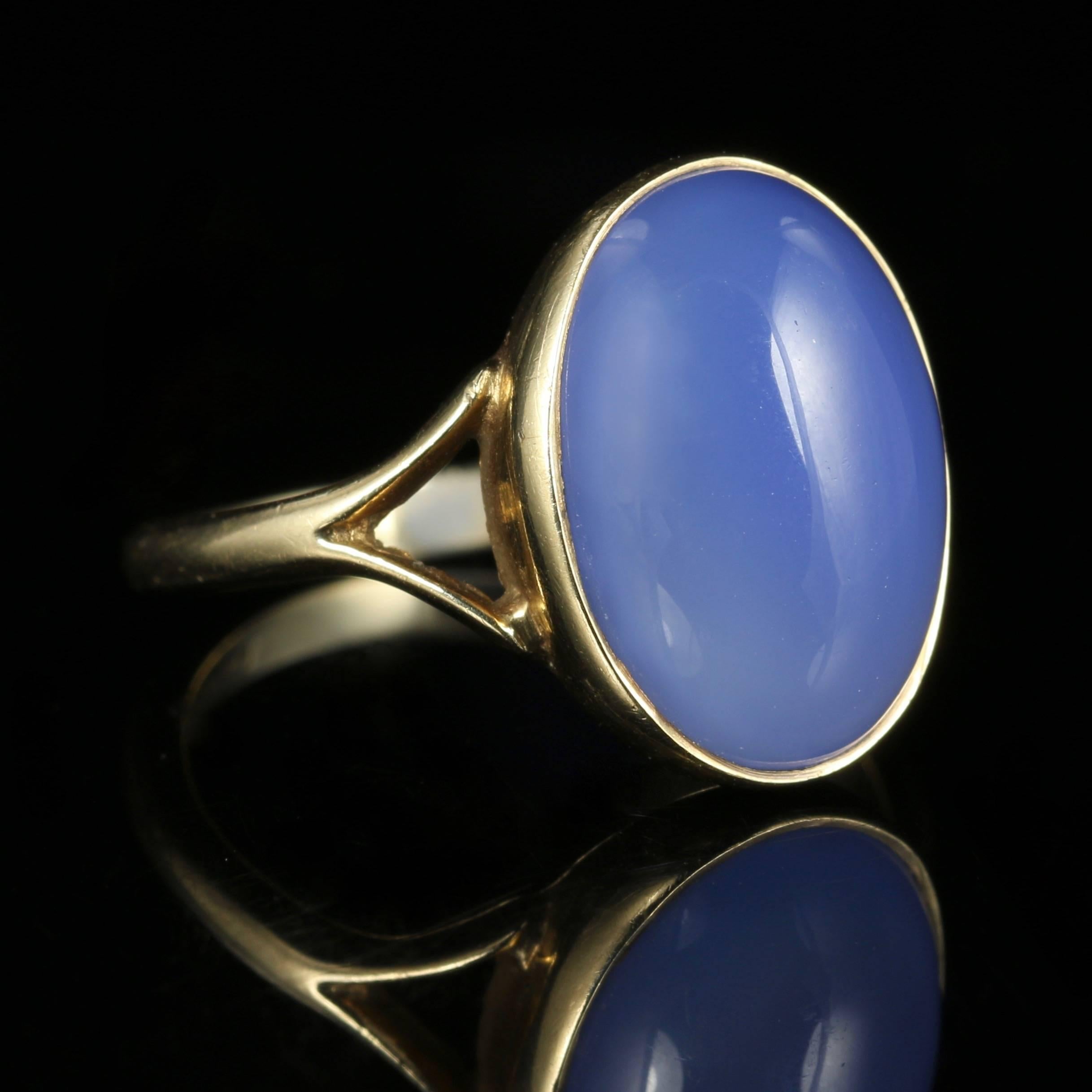 Women's Antique Victorian Chalcedony Agate Blue Gold Ring Dated 1871