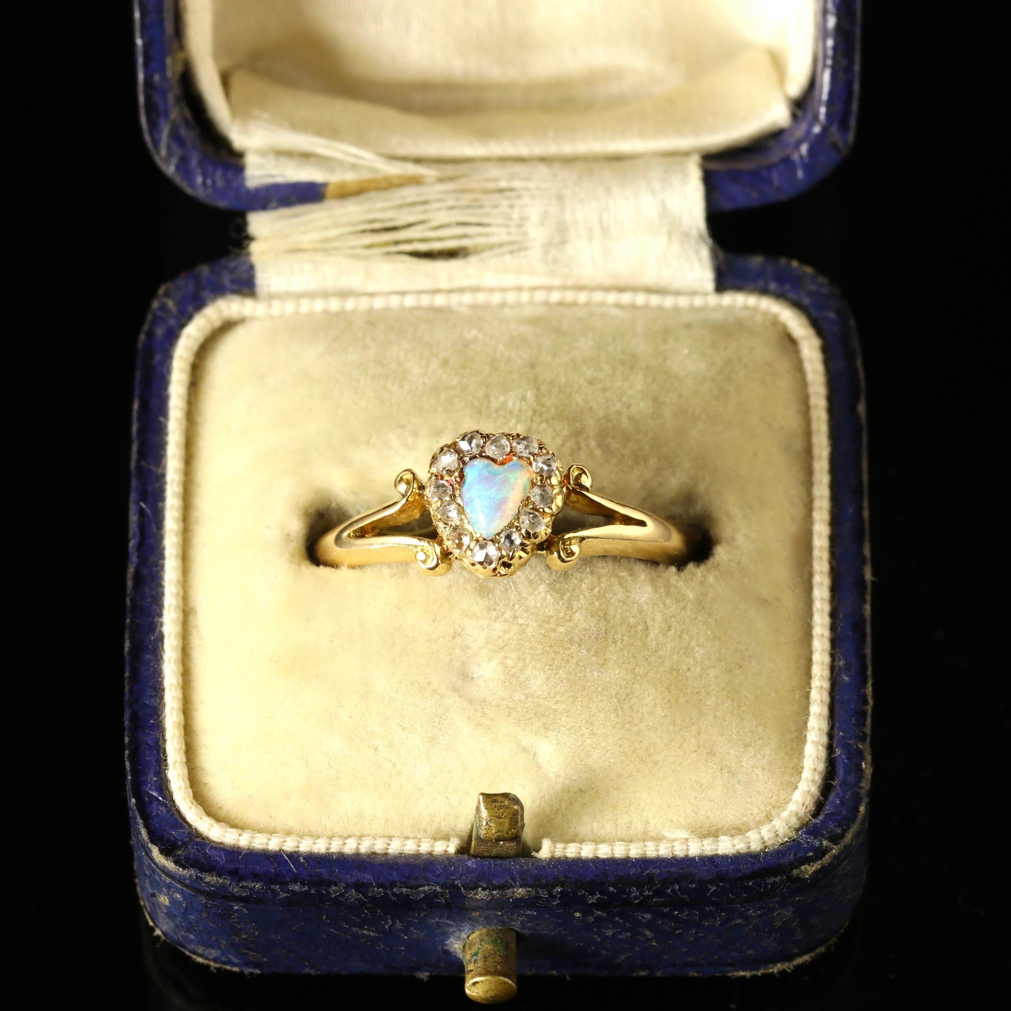Antique Victorian Opal Diamond Heart Ring circa 1900 18 Carat Gold 3
