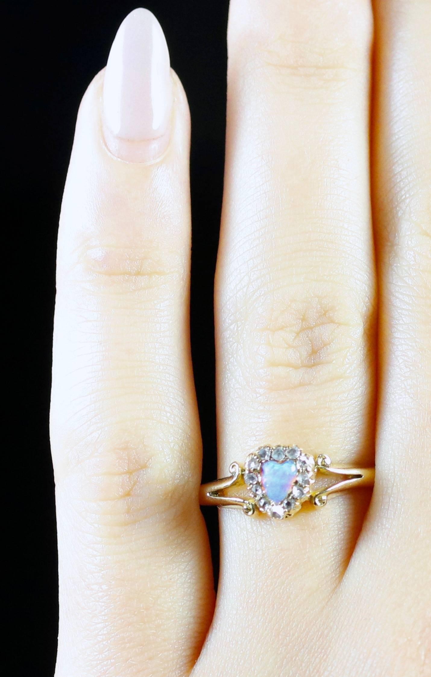 Antique Victorian Opal Diamond Heart Ring circa 1900 18 Carat Gold 4