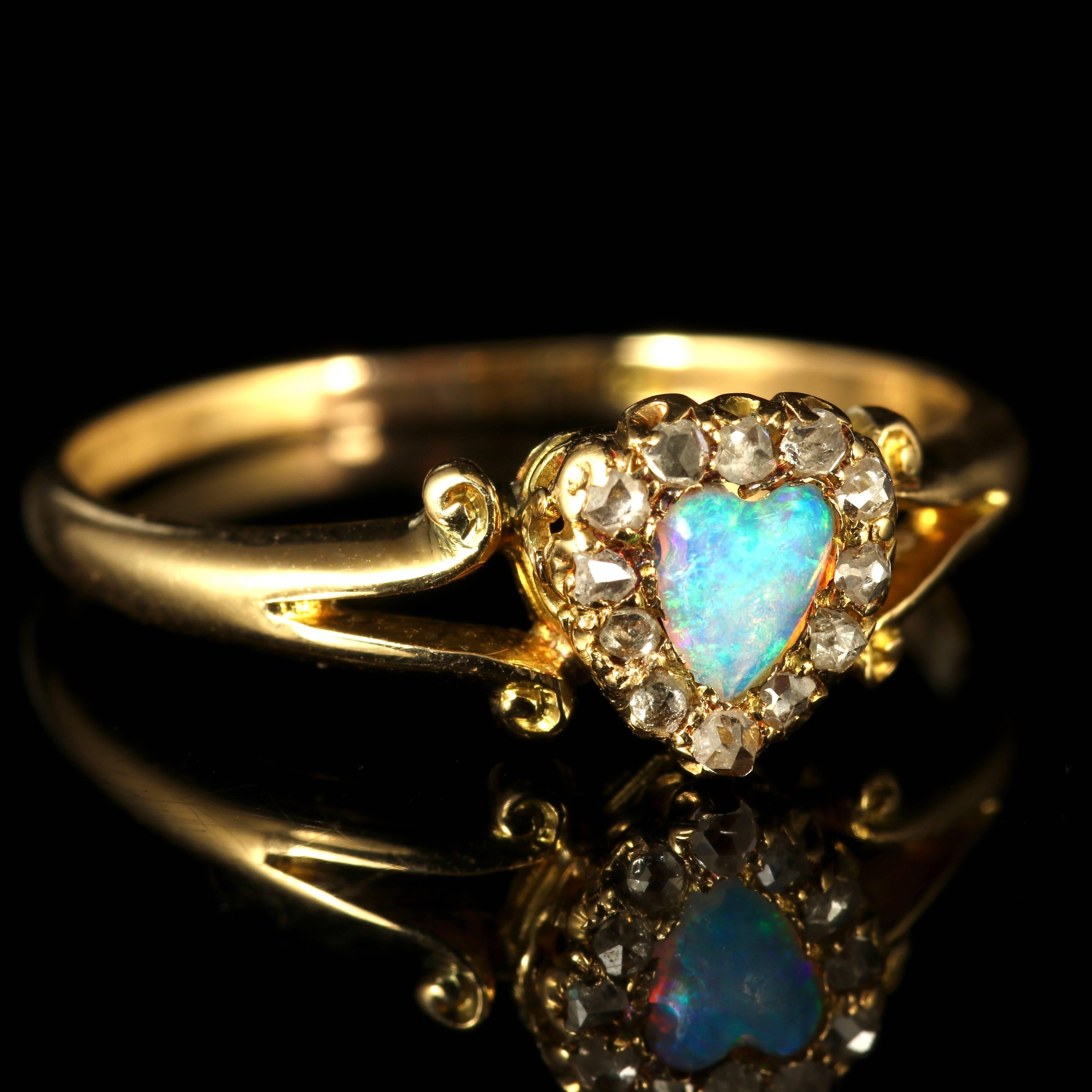Women's Antique Victorian Opal Diamond Heart Ring circa 1900 18 Carat Gold