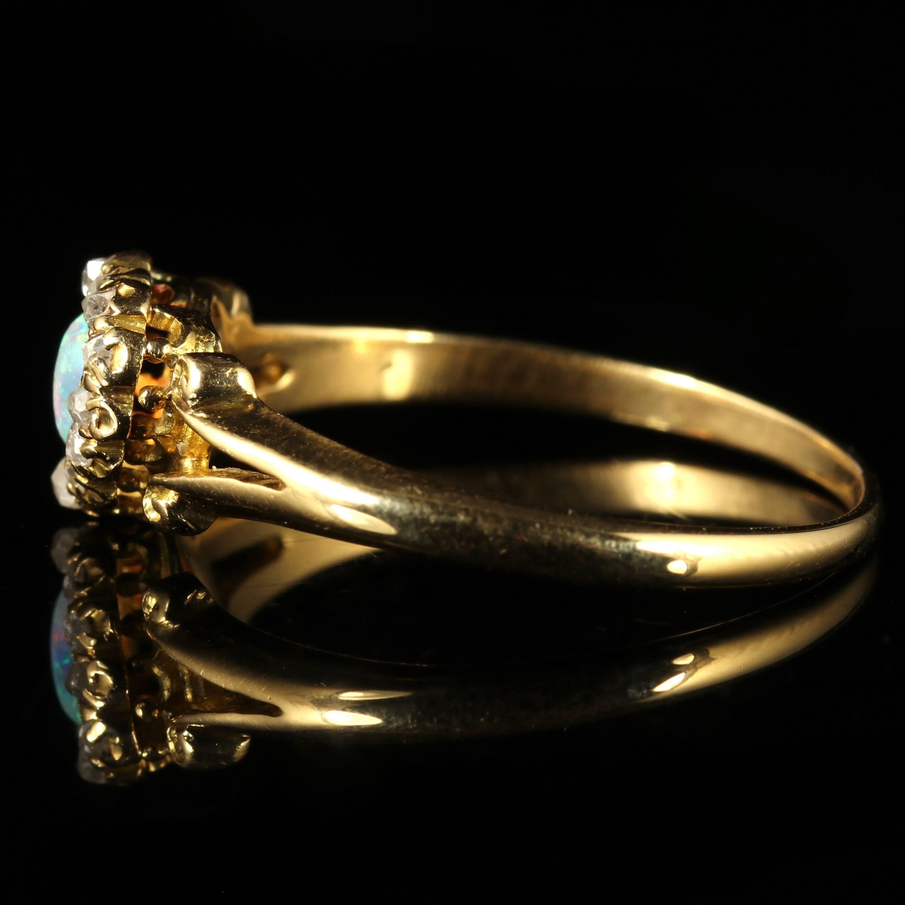 Antique Victorian Opal Diamond Heart Ring circa 1900 18 Carat Gold 1