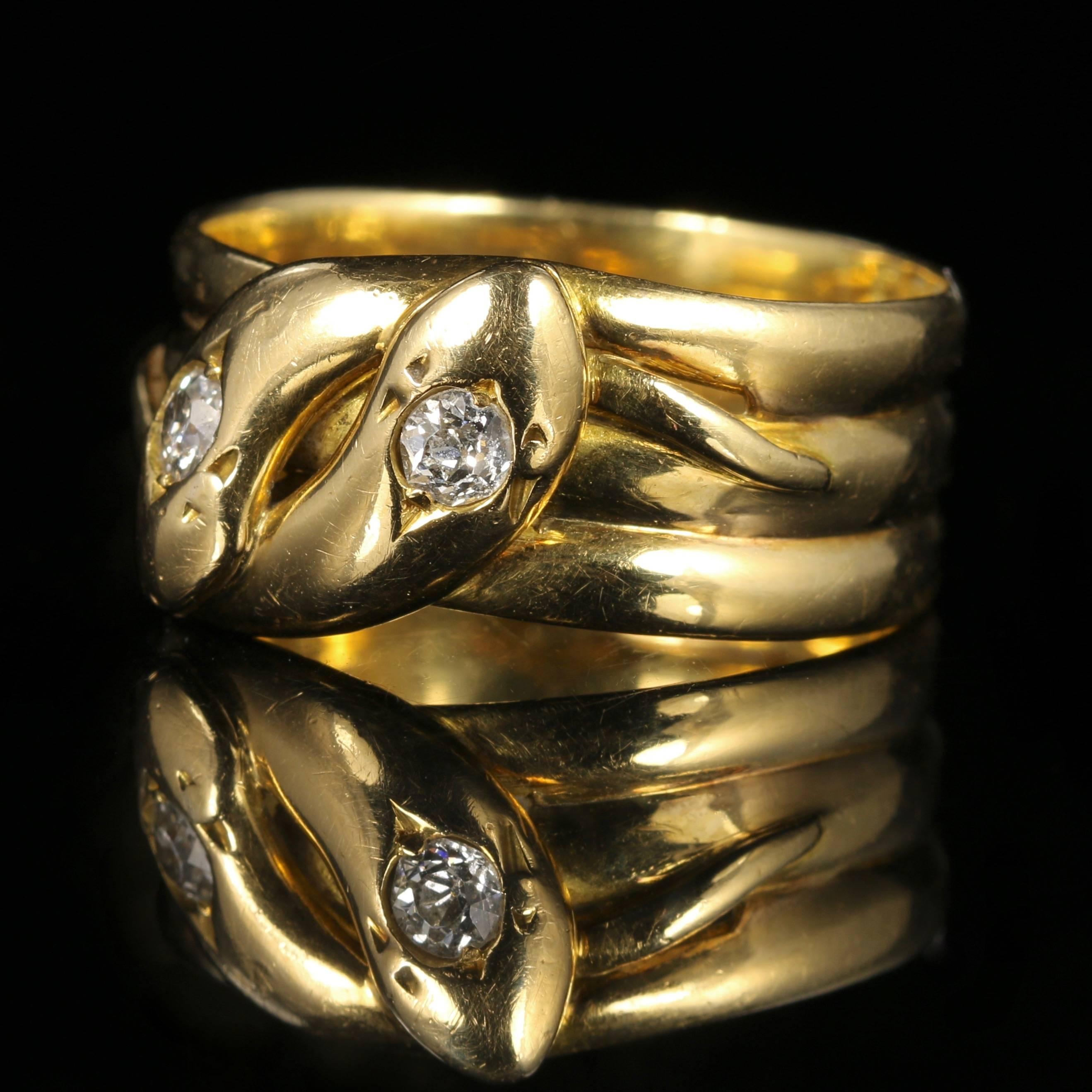 Women's or Men's Antique Victorian Diamond Snake Gold Ring Dated London, 1901